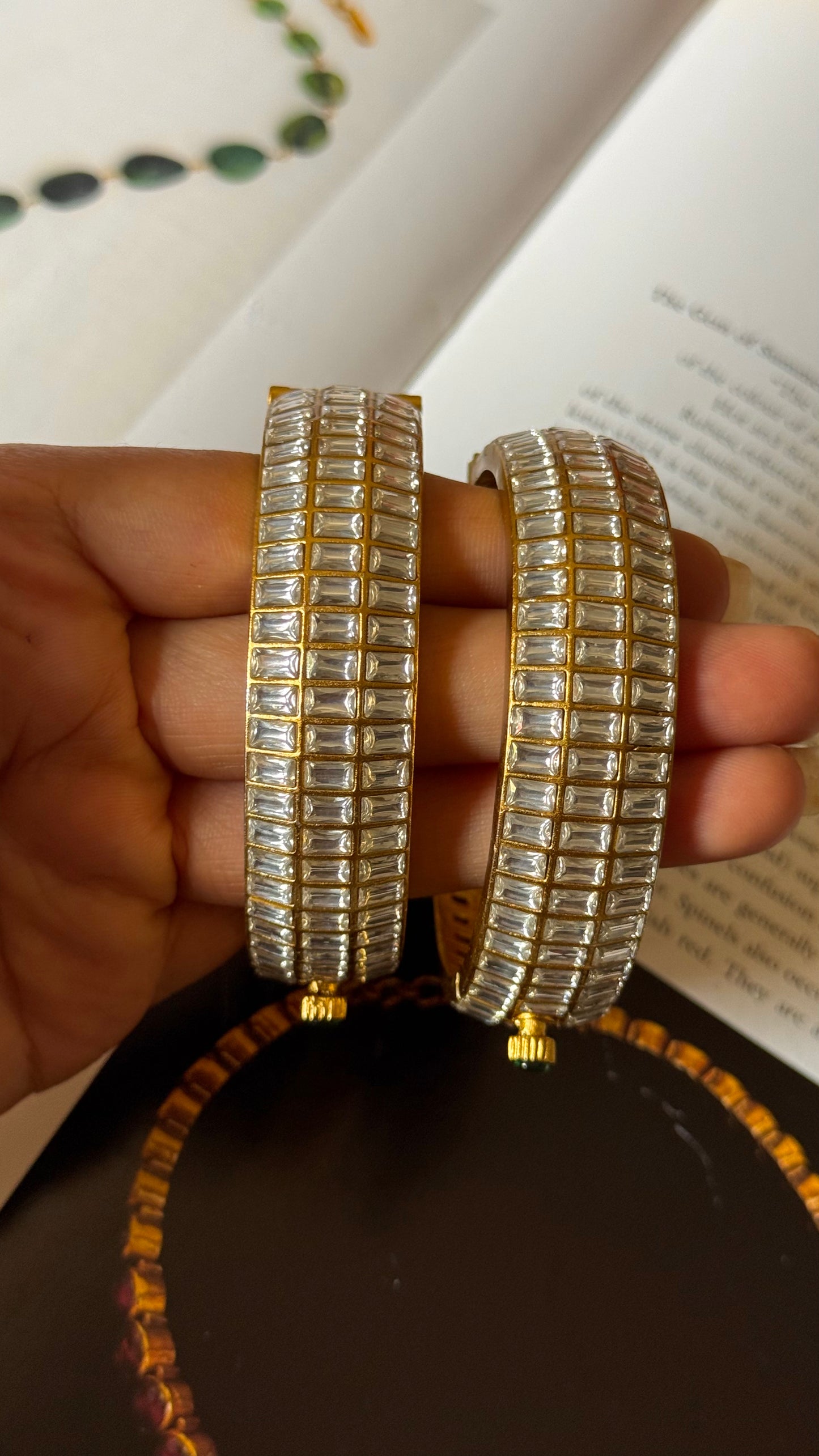 Emerald cut tripple line polki bangles