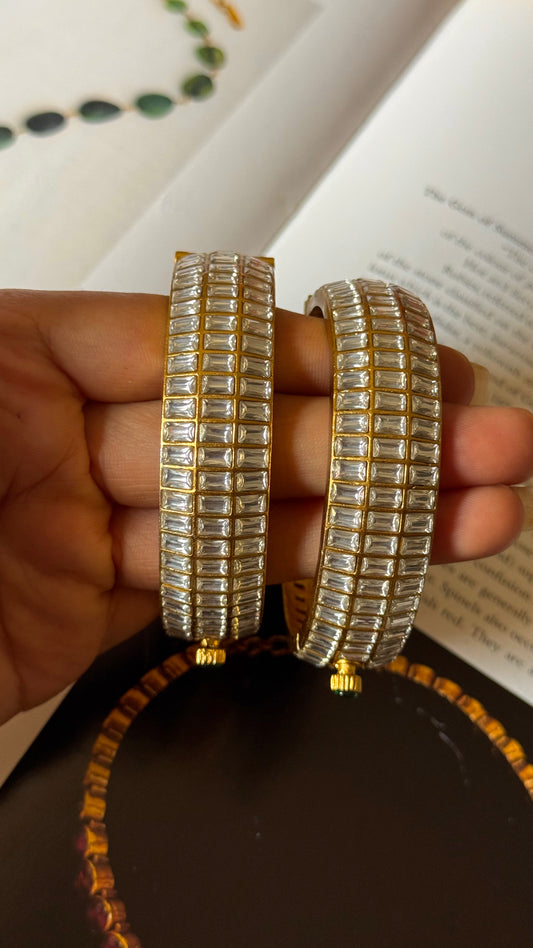 Emerald cut tripple line polki bangles