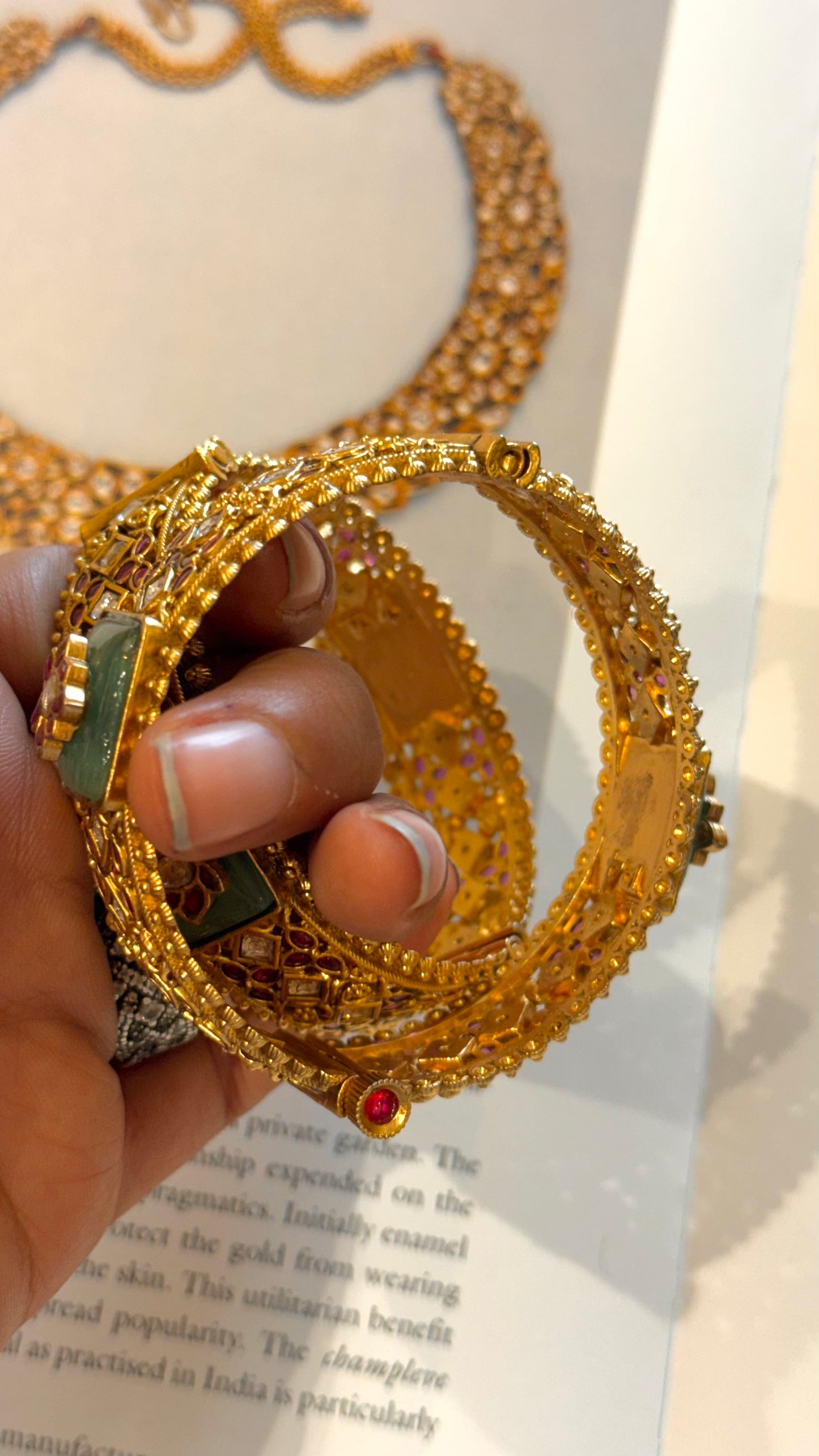Mint inlay lotus designer gold Rajwada bangles