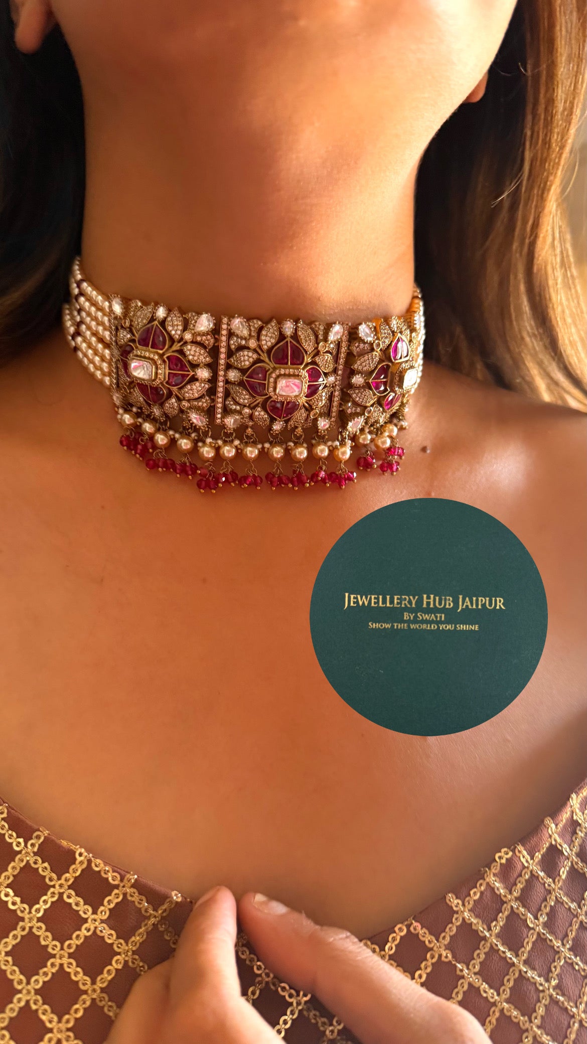 Naina ruby katdana moissanite thread choker