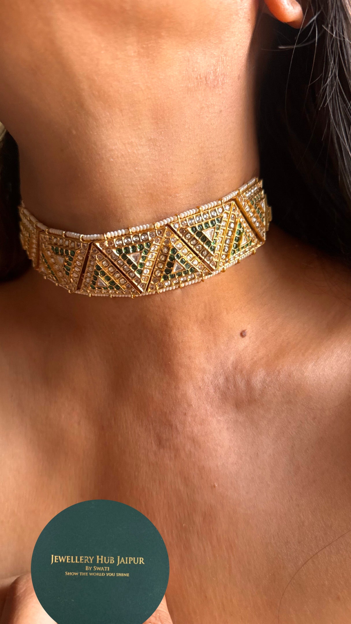 Paachi kundan emerald chikpatti
