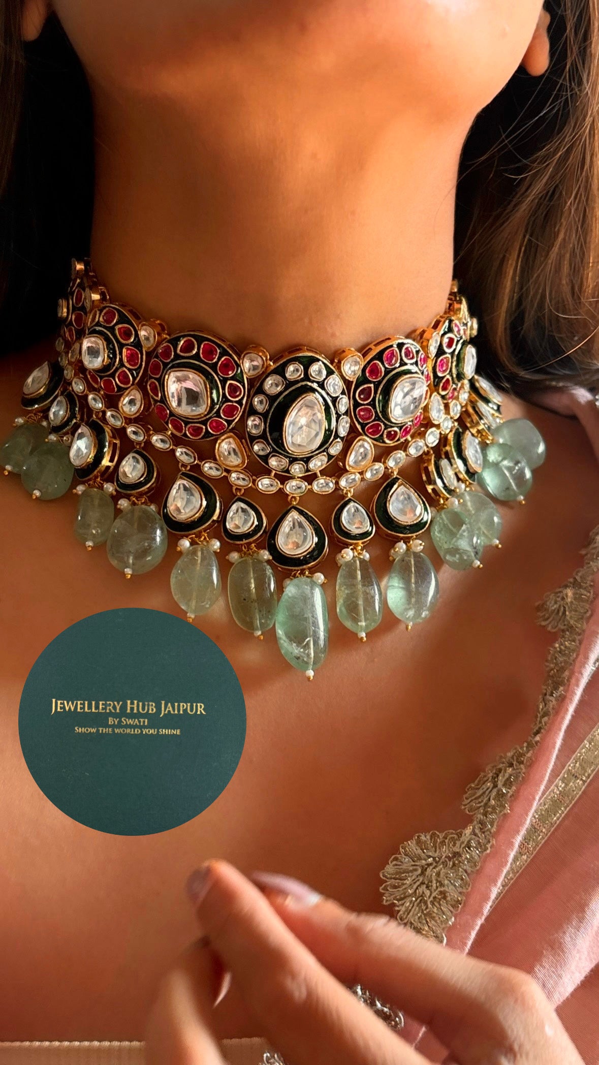 mint and ruby Choker necklace set