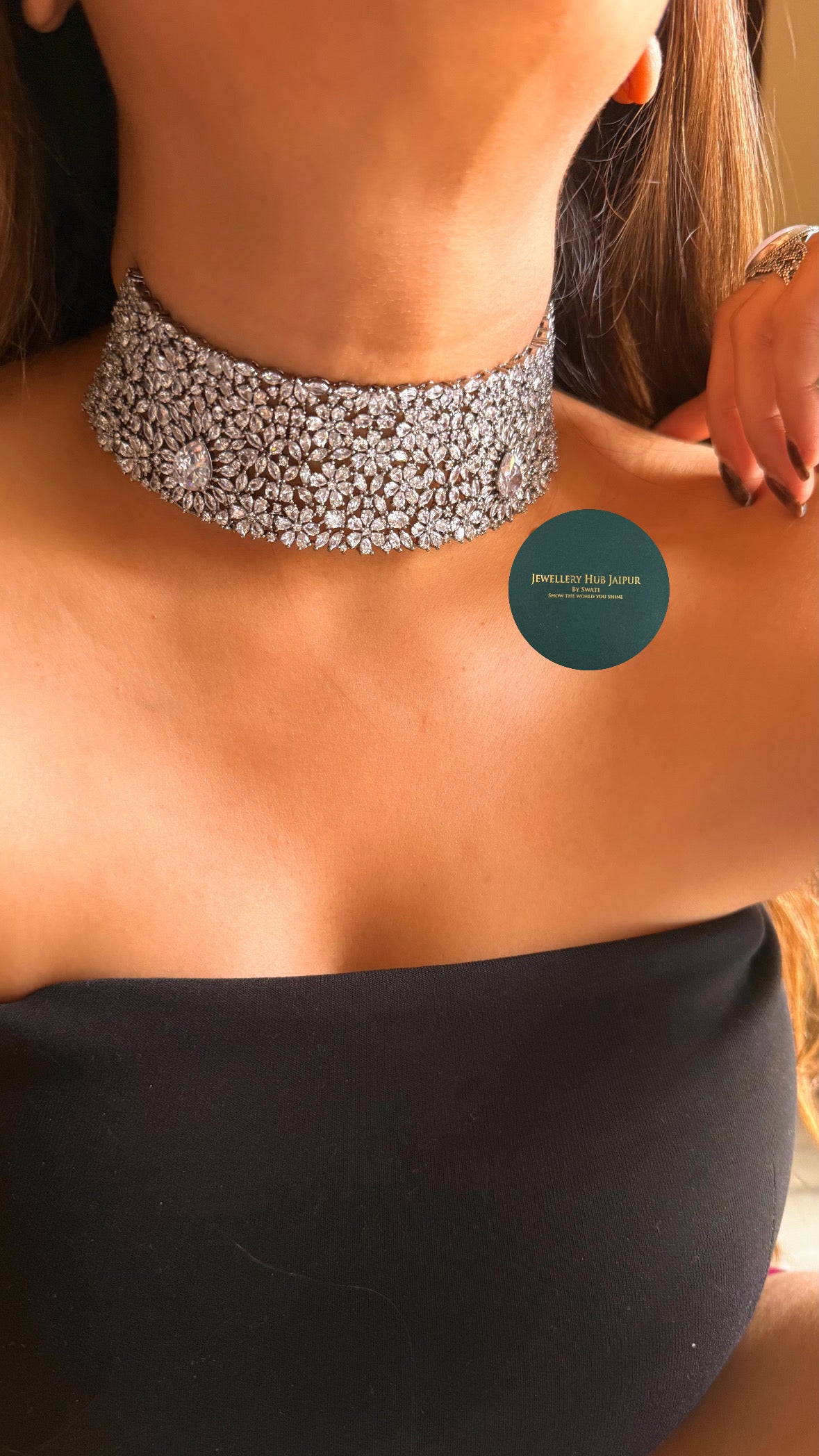 Floral cz diamond choker