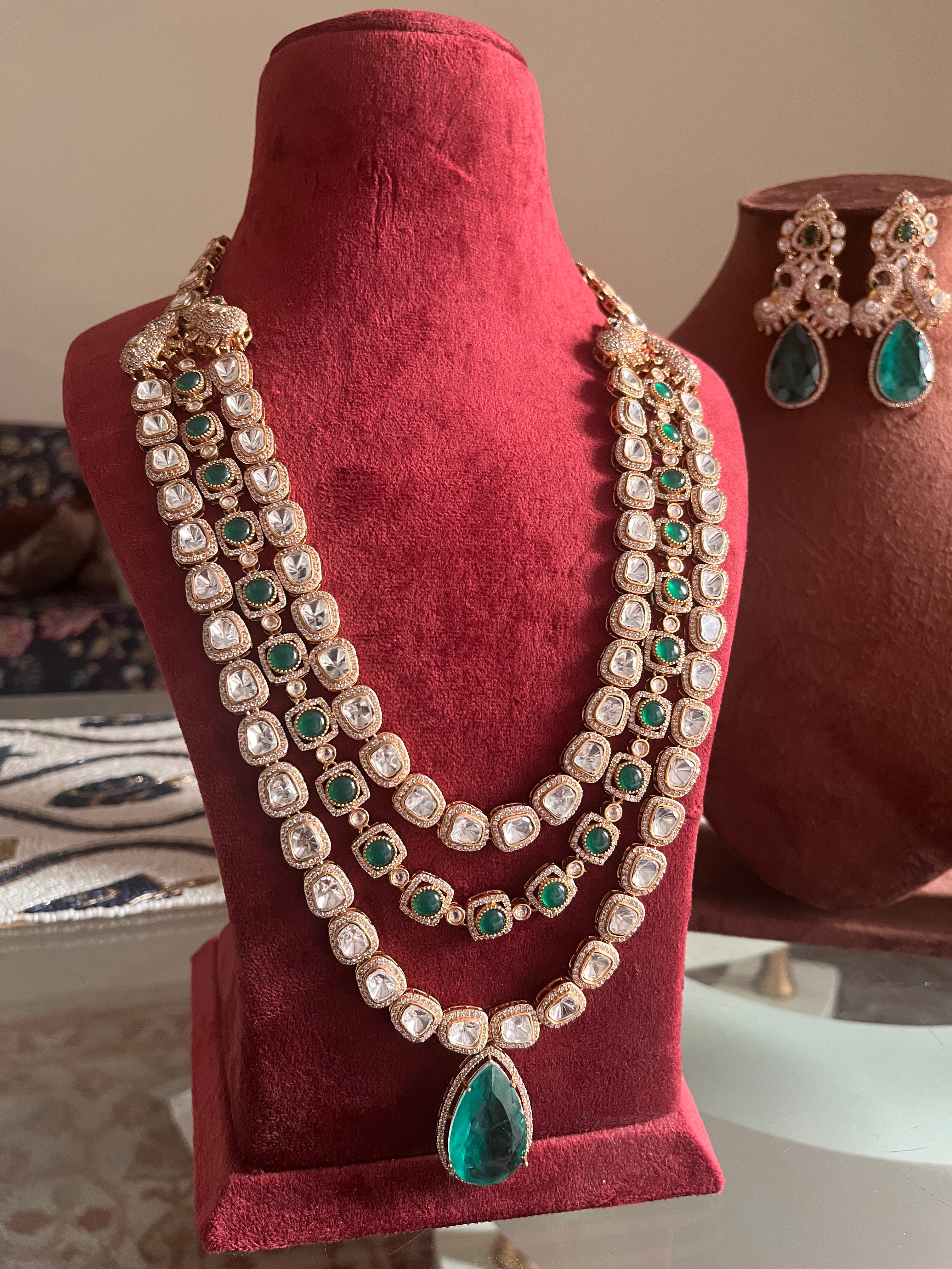 Three layered emerald Doublet rani haar