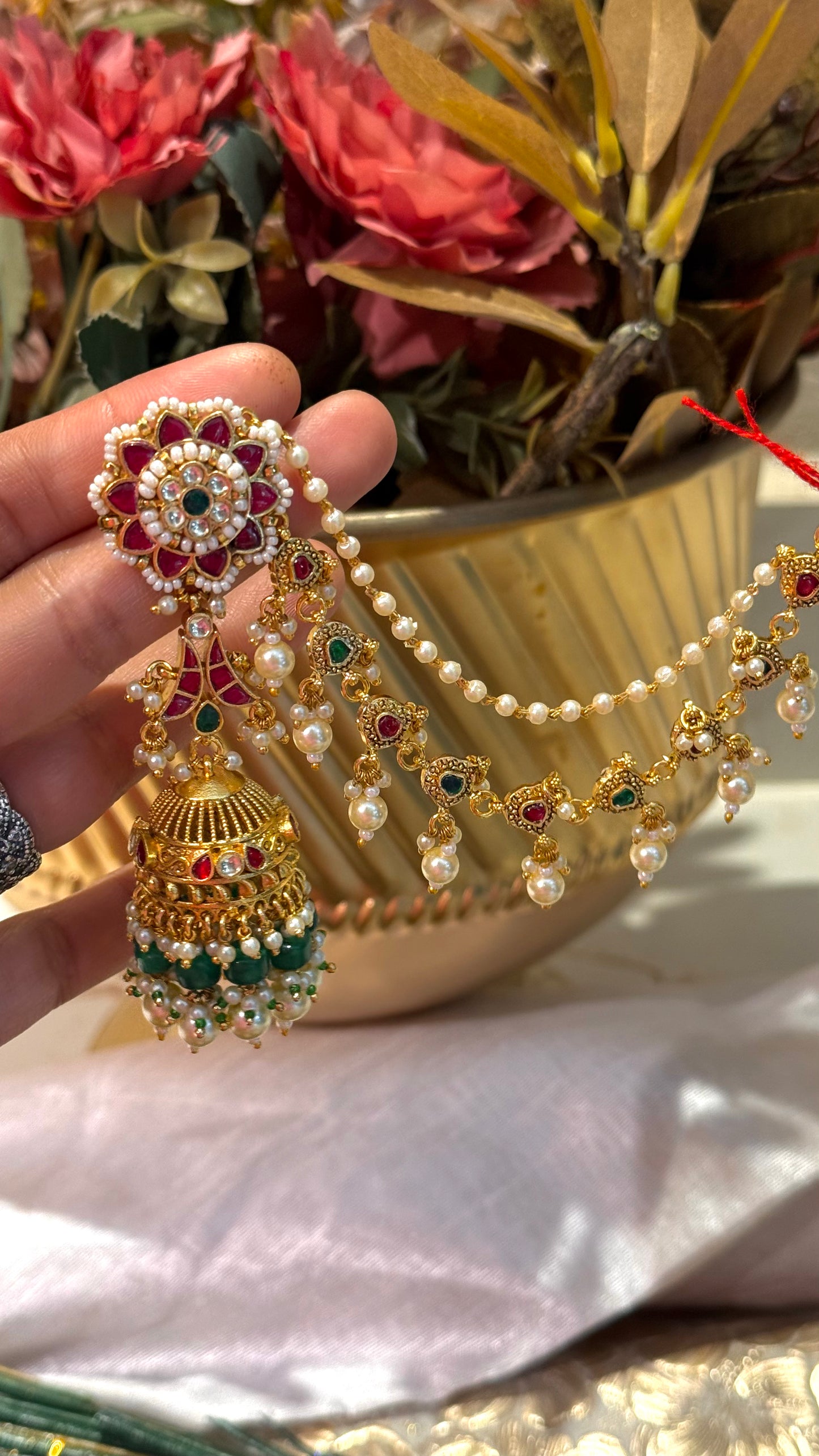 Heritage Jhumka with attached ear chain