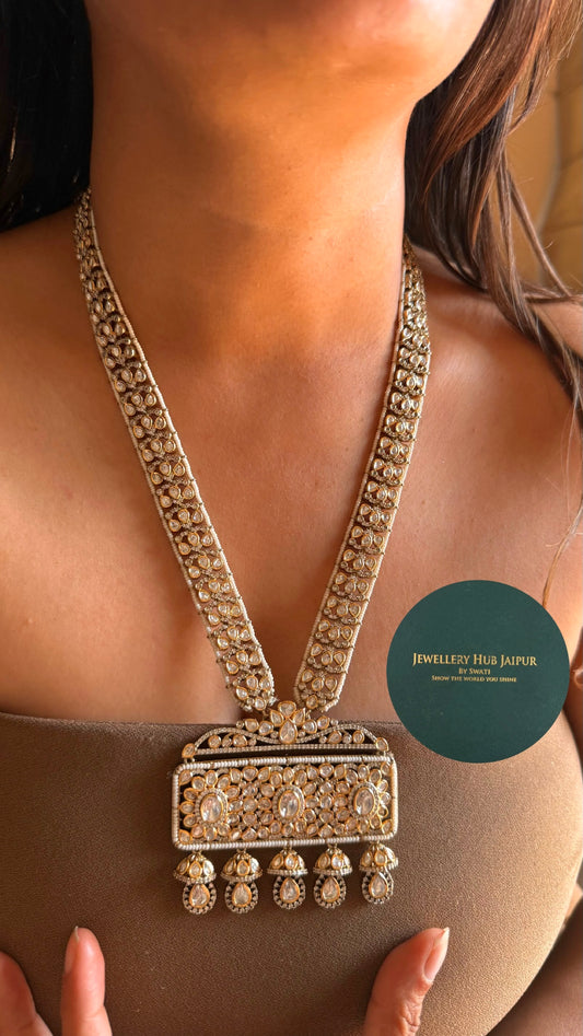 Moissanite polki victorian long necklace set