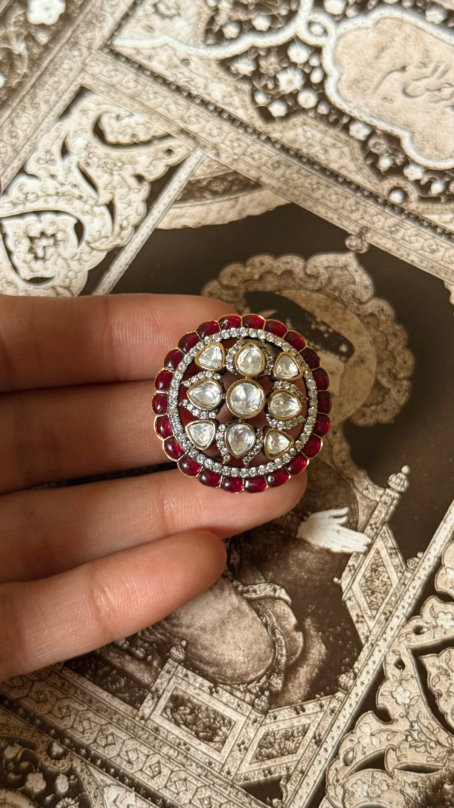 Rani pink moissanite Victorian adjustable ring