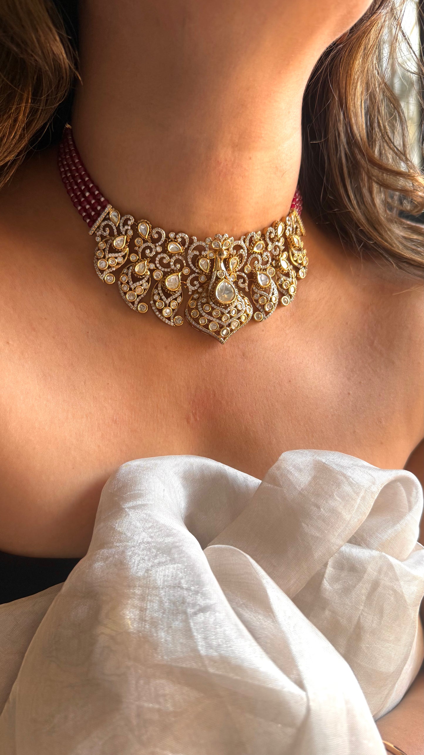 LV shade Polki designer choker with ruby detailing