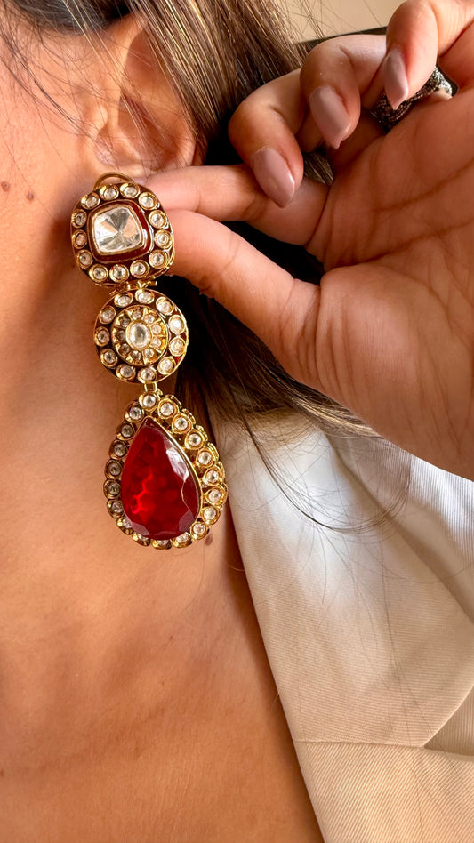Ruby doublet meenakari polki earrings