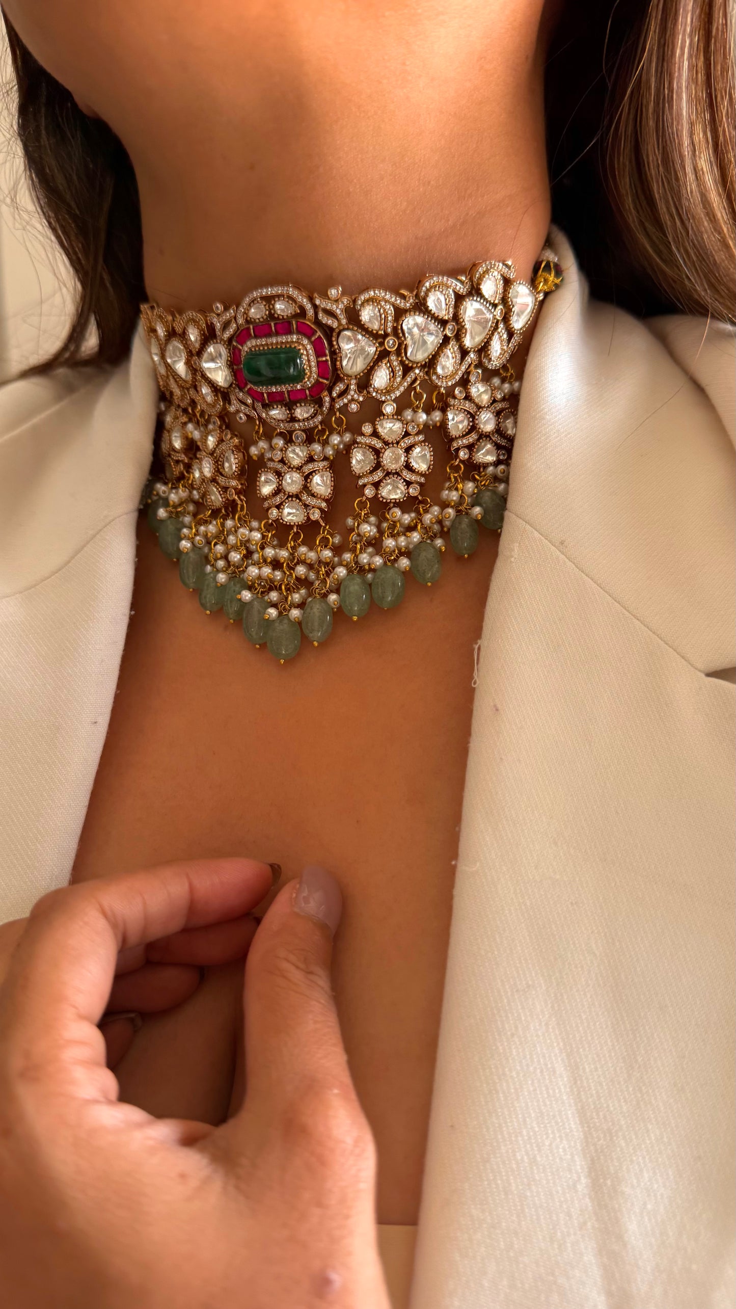 Tahira Emerald and ruby moissanite choker