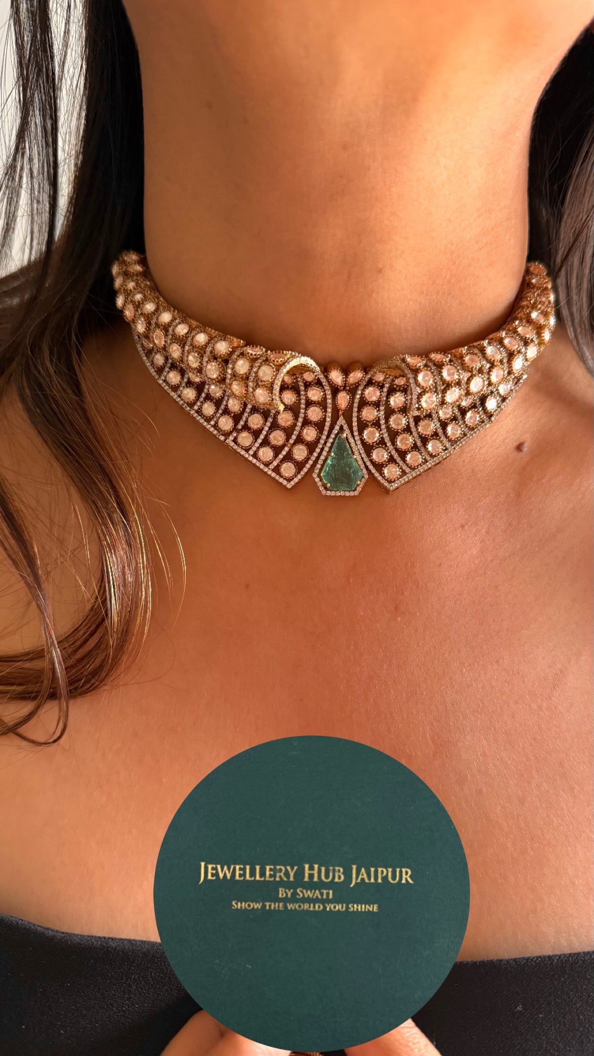 Mint doublet with peeli polki Moissanite combo necklace