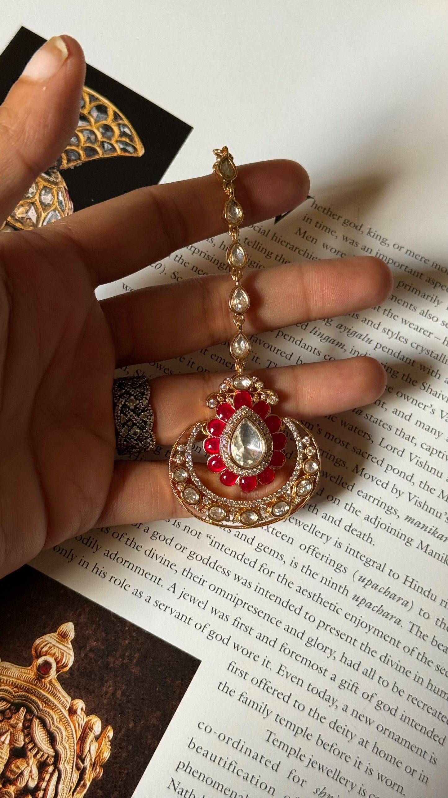 Ruby moissanite maangtika
