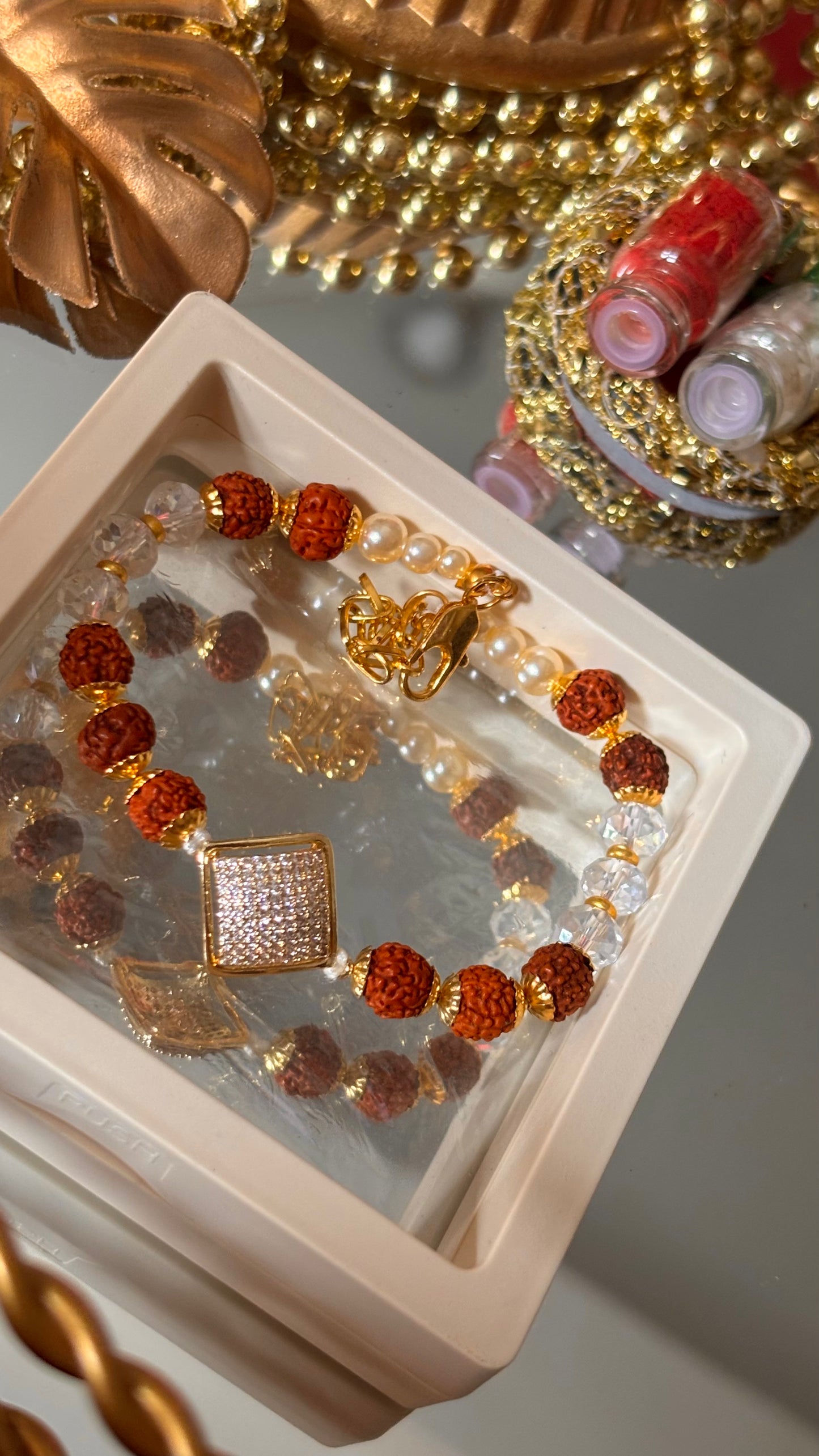 Cz Diamond polki rudraksh bracelet ( shipping will be extra )