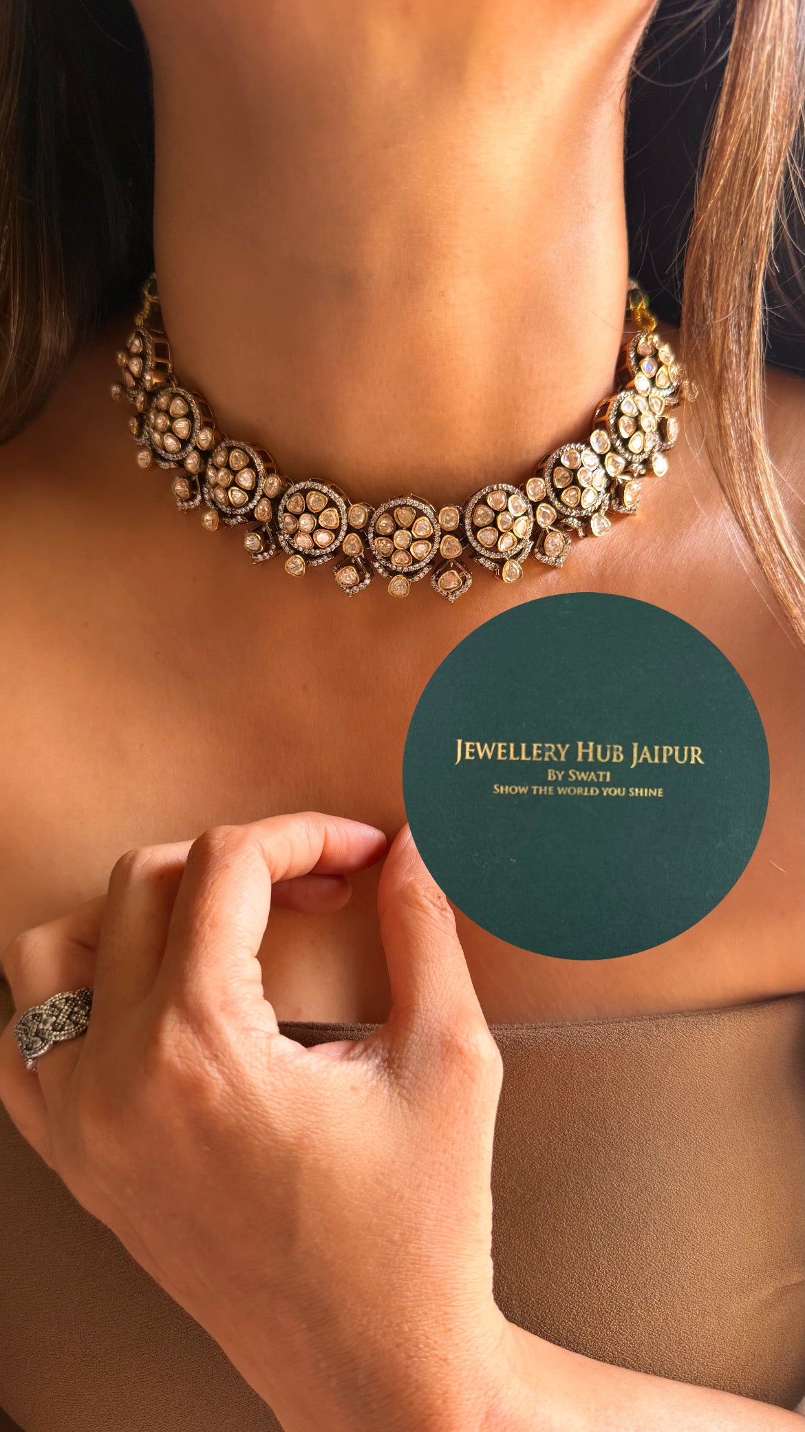 Moissanite polki floral choker set