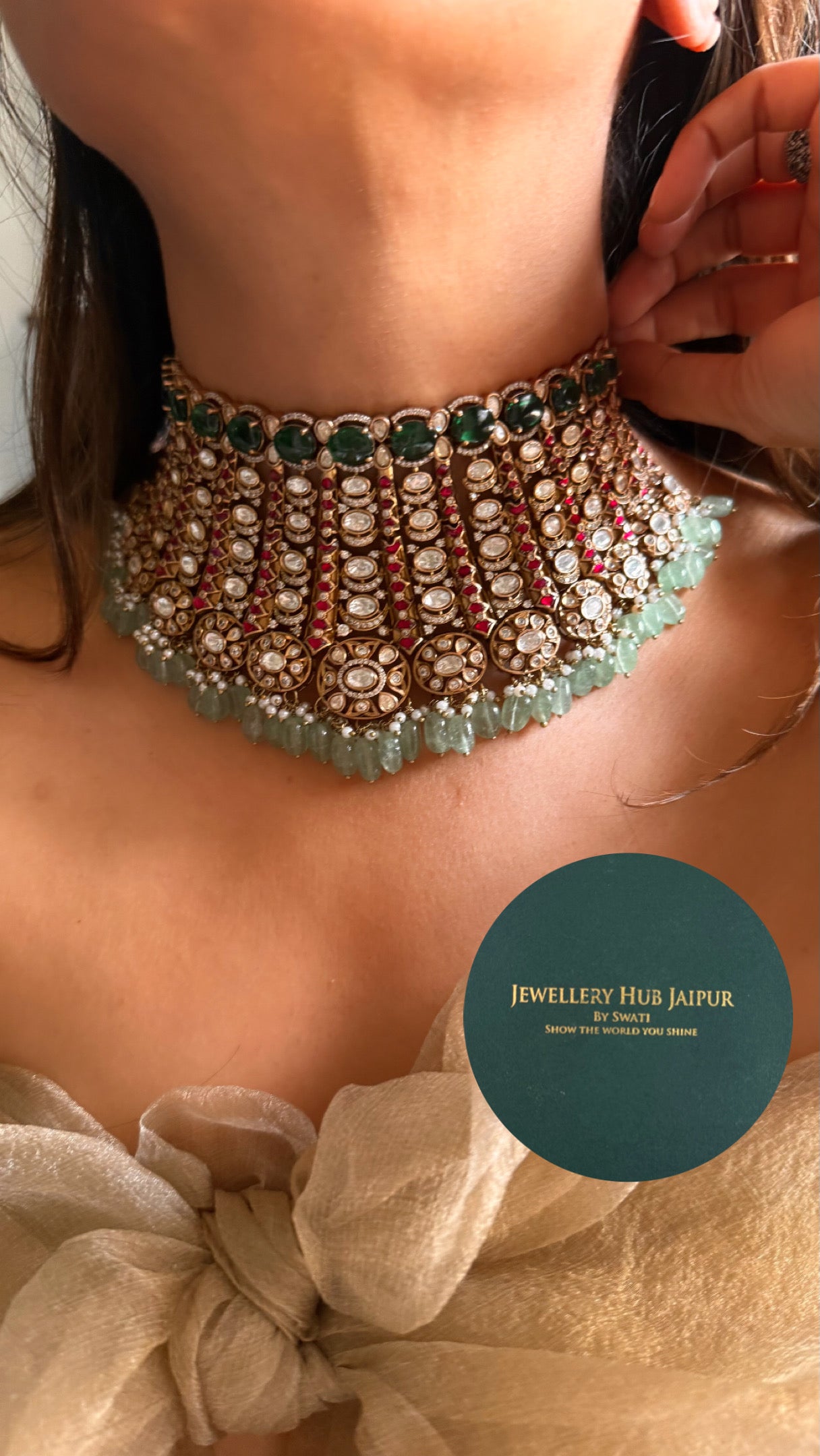 Emerald & Rani pink bridal Asia inspired statement choker (takkar work)