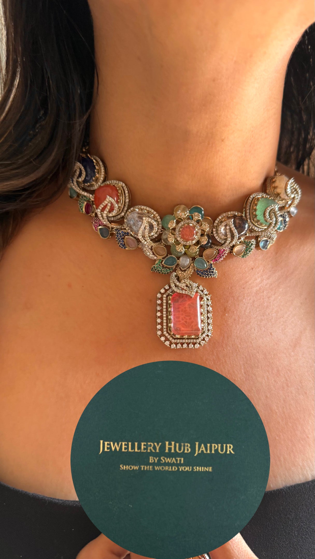 Sabyasachi inspired real stone floral multicoloured necklace