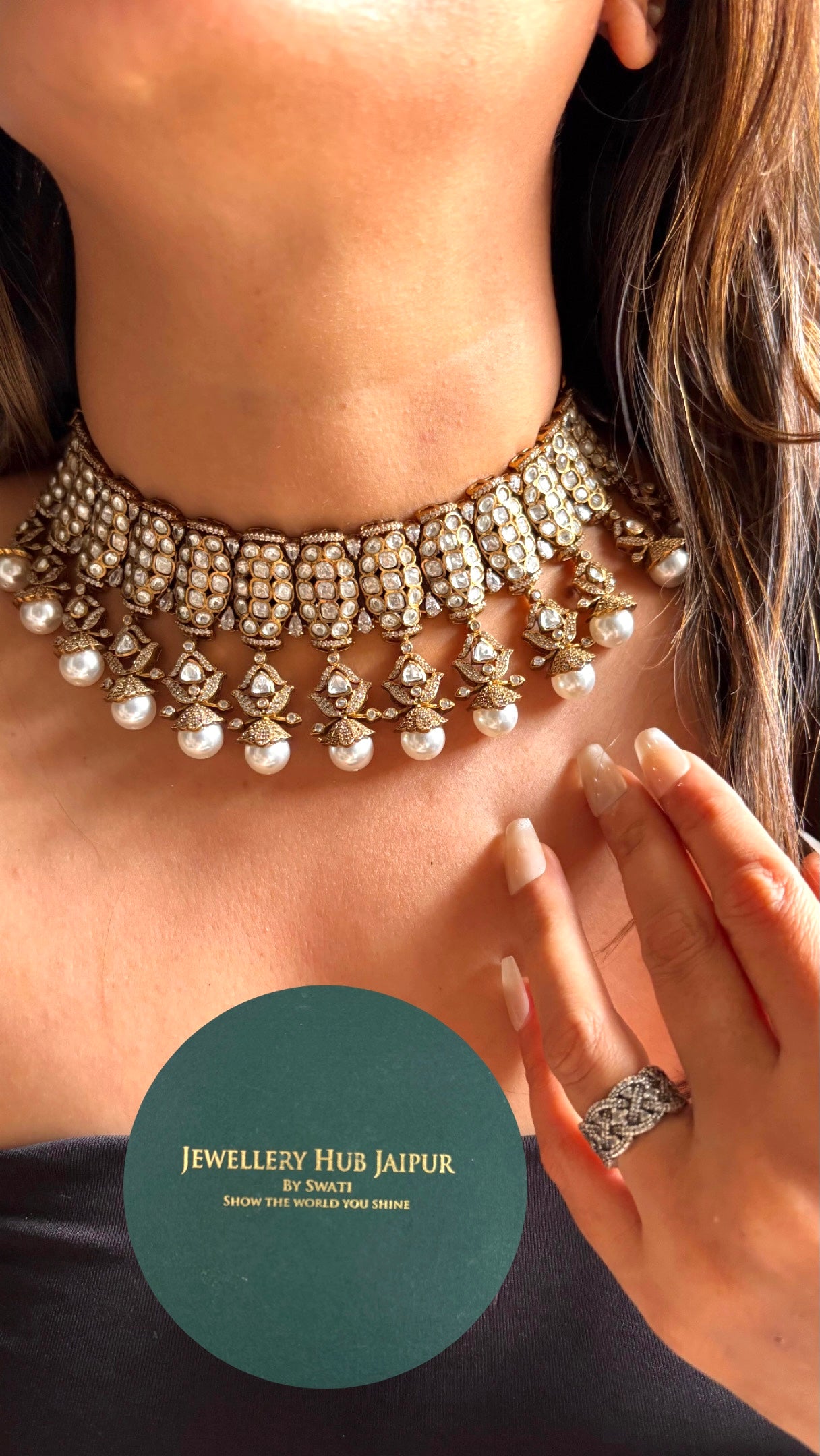 Real Moissanites with pearl detailing victorian necklace