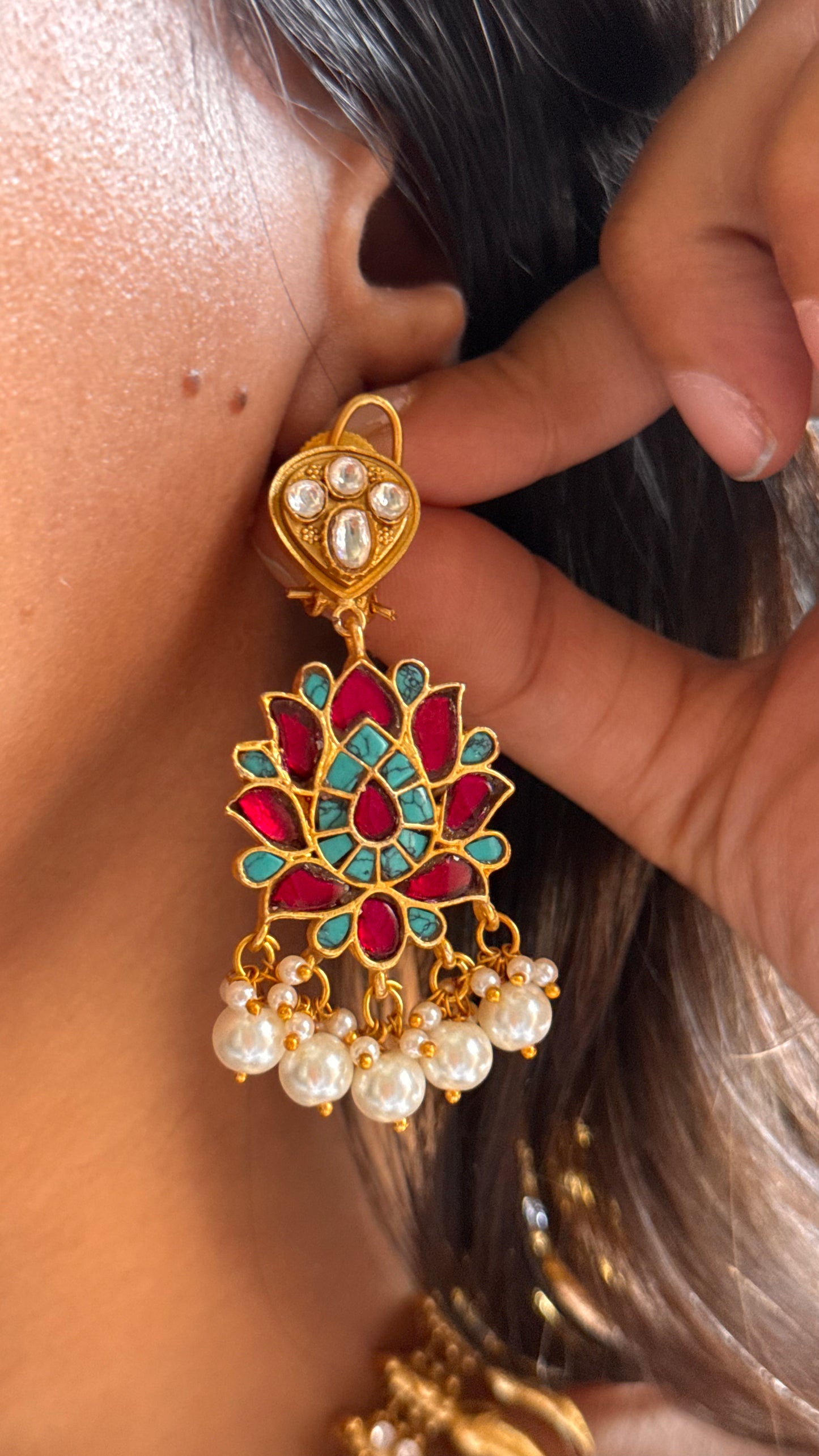 Amrapali inspired Peacock & lotus designer gold polish necklace