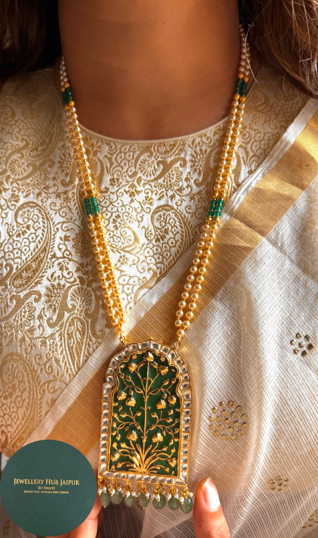 Emerald pakeeza Necklace with dual line mala