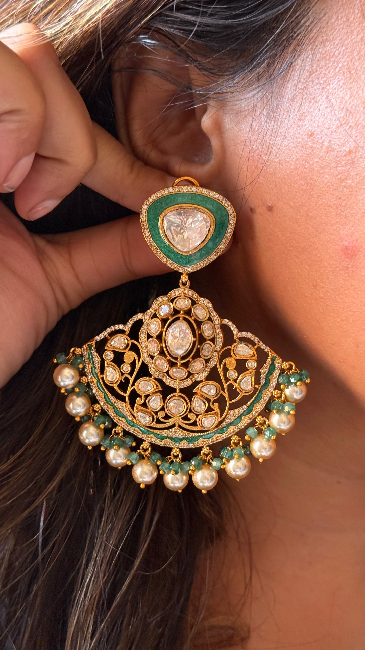 Emerald Meenakari Designer Danglers