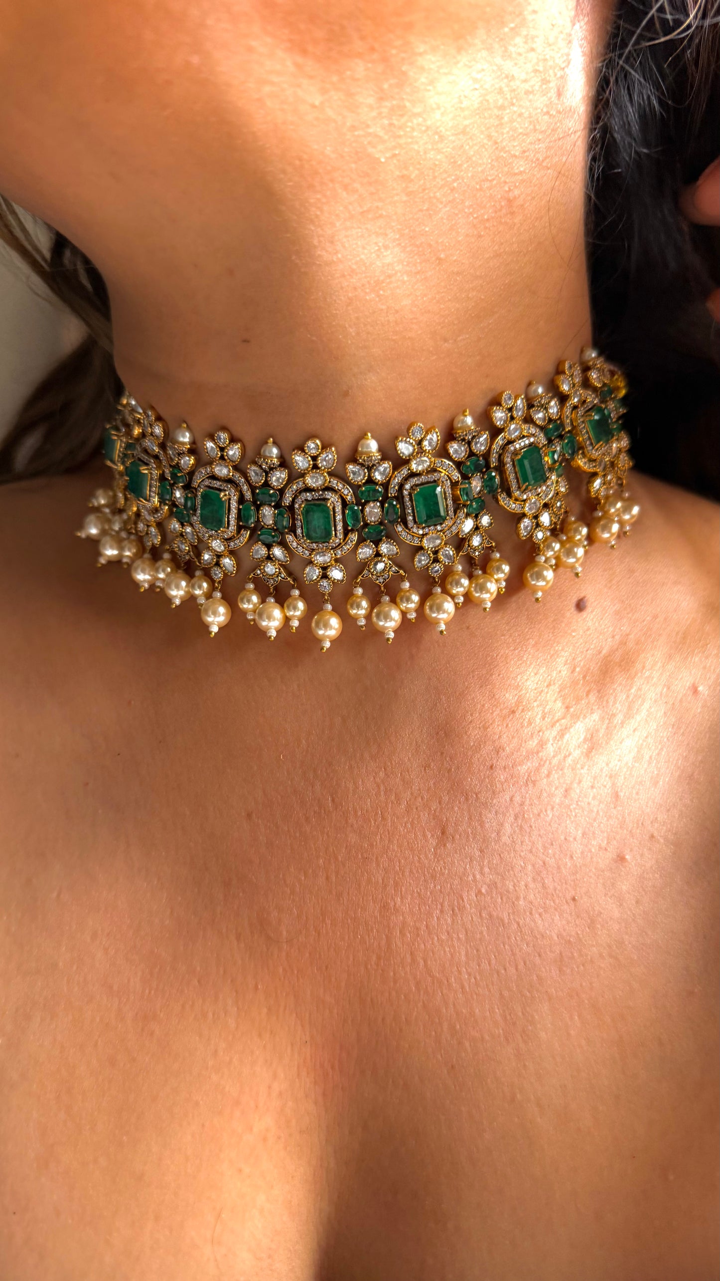 Emerald designer pearl drop victorian choker