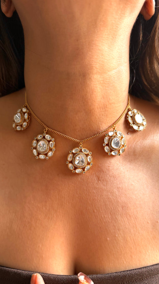 Moissanite uncut polki floral minimal set