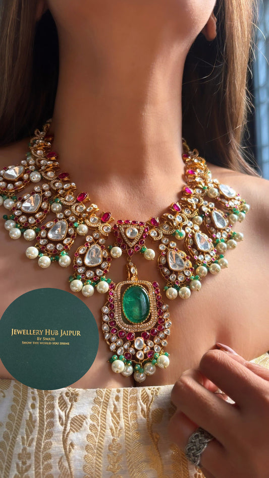 Bridal Asia mint and ruby moissanite necklace set