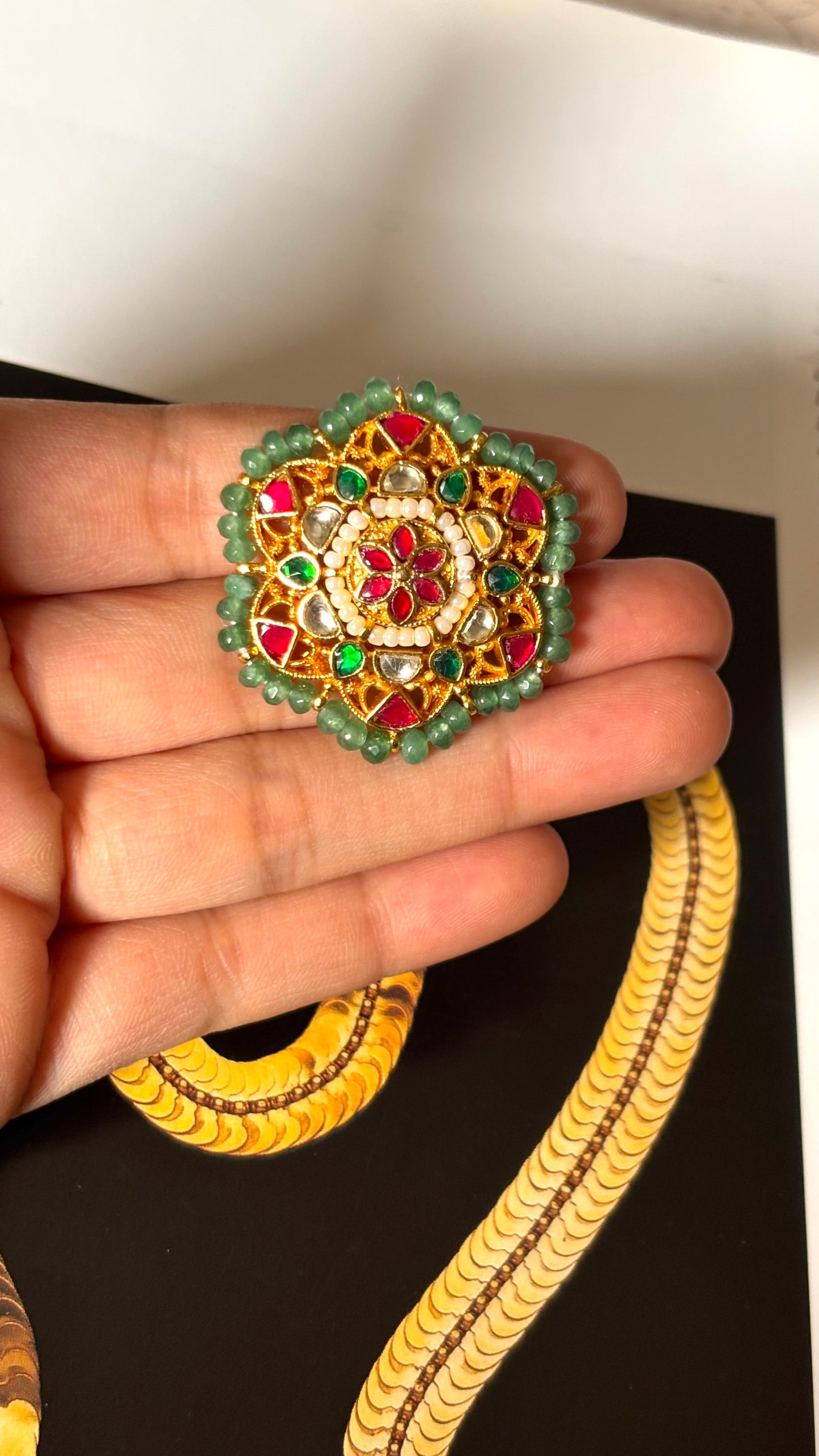 Floral nakashi Paachi Kundan adjustable ring