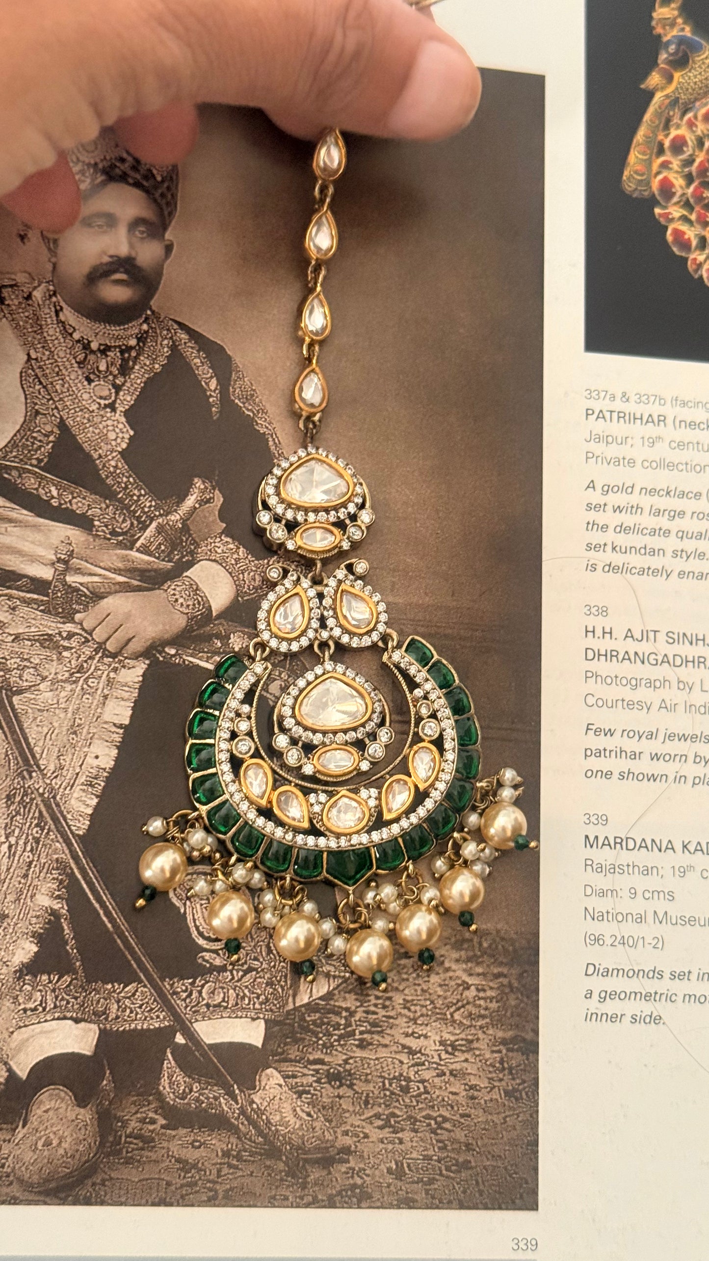 Emerald Victorian takkar work Chandbali maangtika