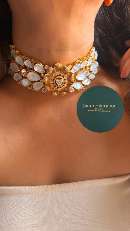 Mother of pearl floral designer choker set