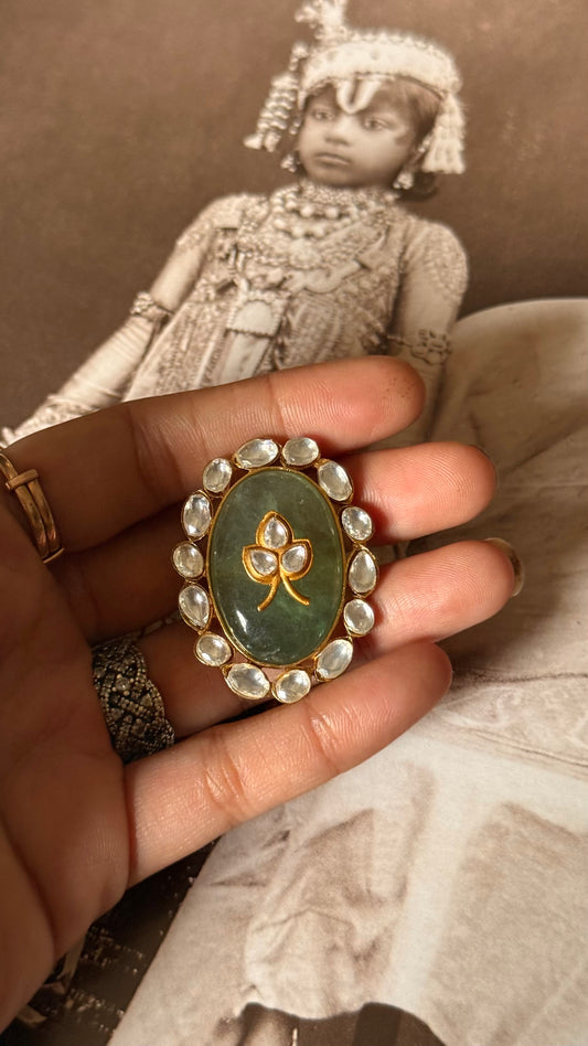 Mint doublet inlay & moissanite adjustable ring