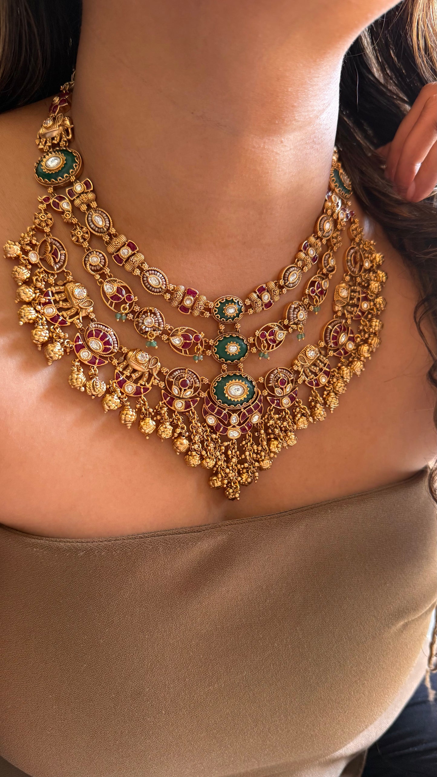 Heritage inlay triple layer necklace
