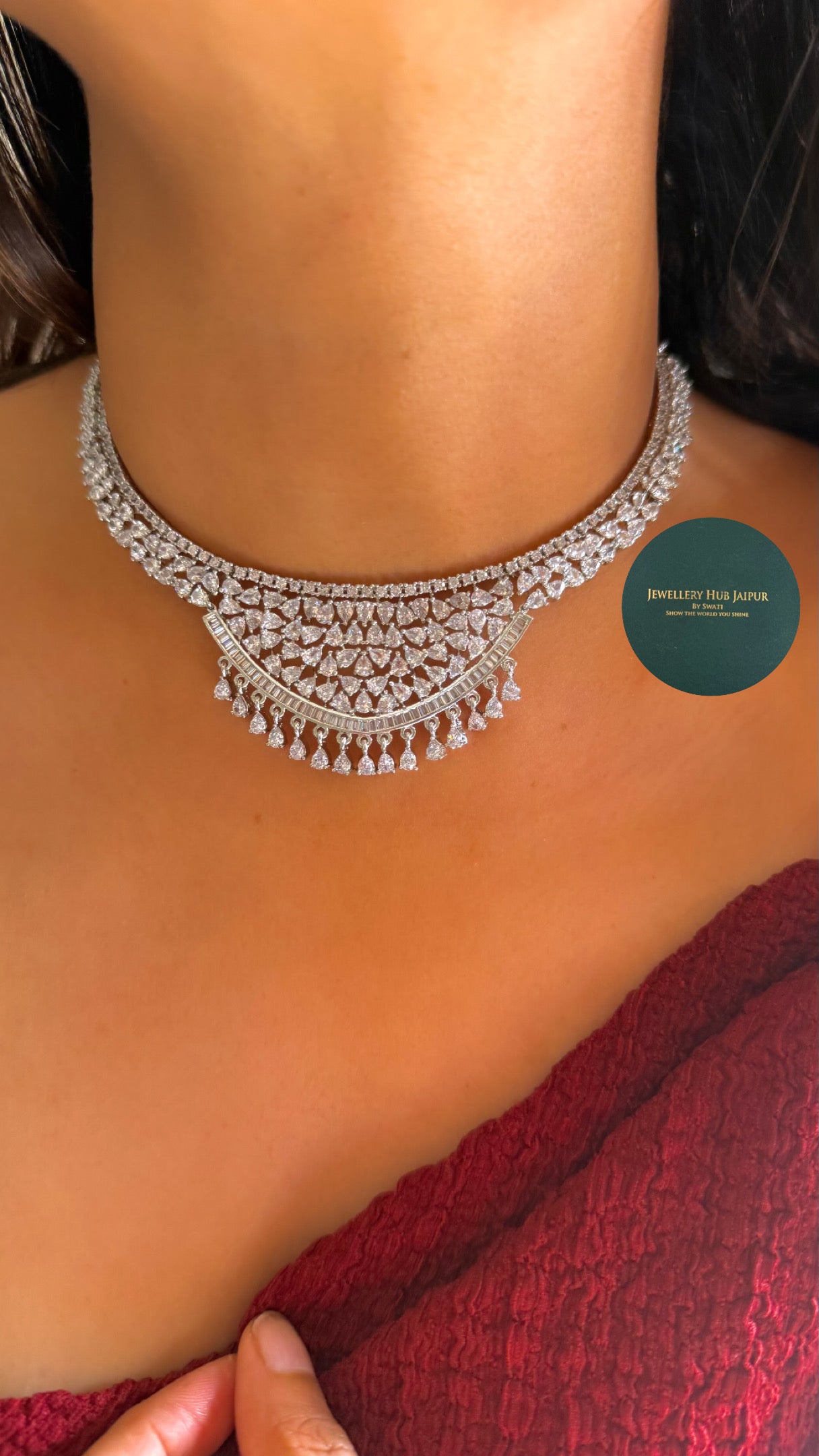 Cz diamond minimal collar necklace