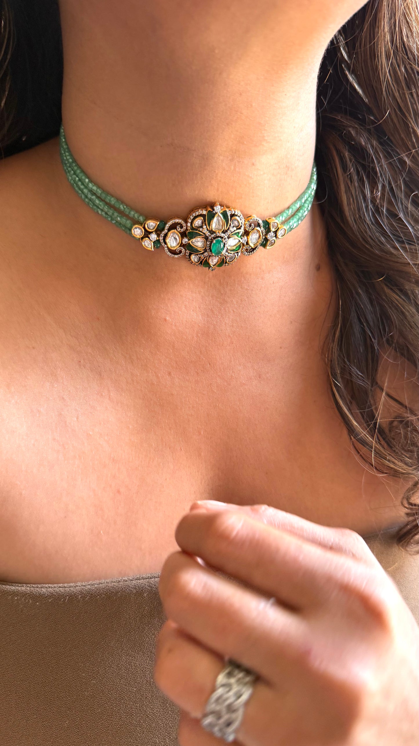 Emerald Mint string Moissanite minimalist Choker