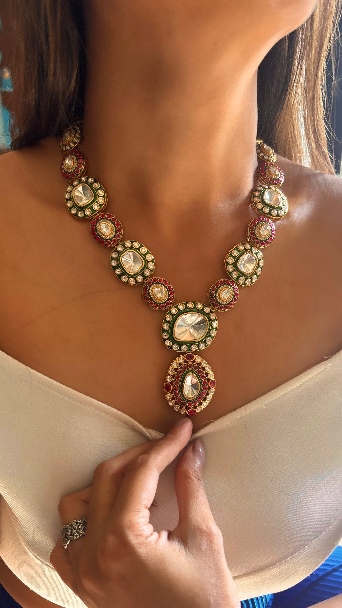 Ruby & emerald meenakari necklace set