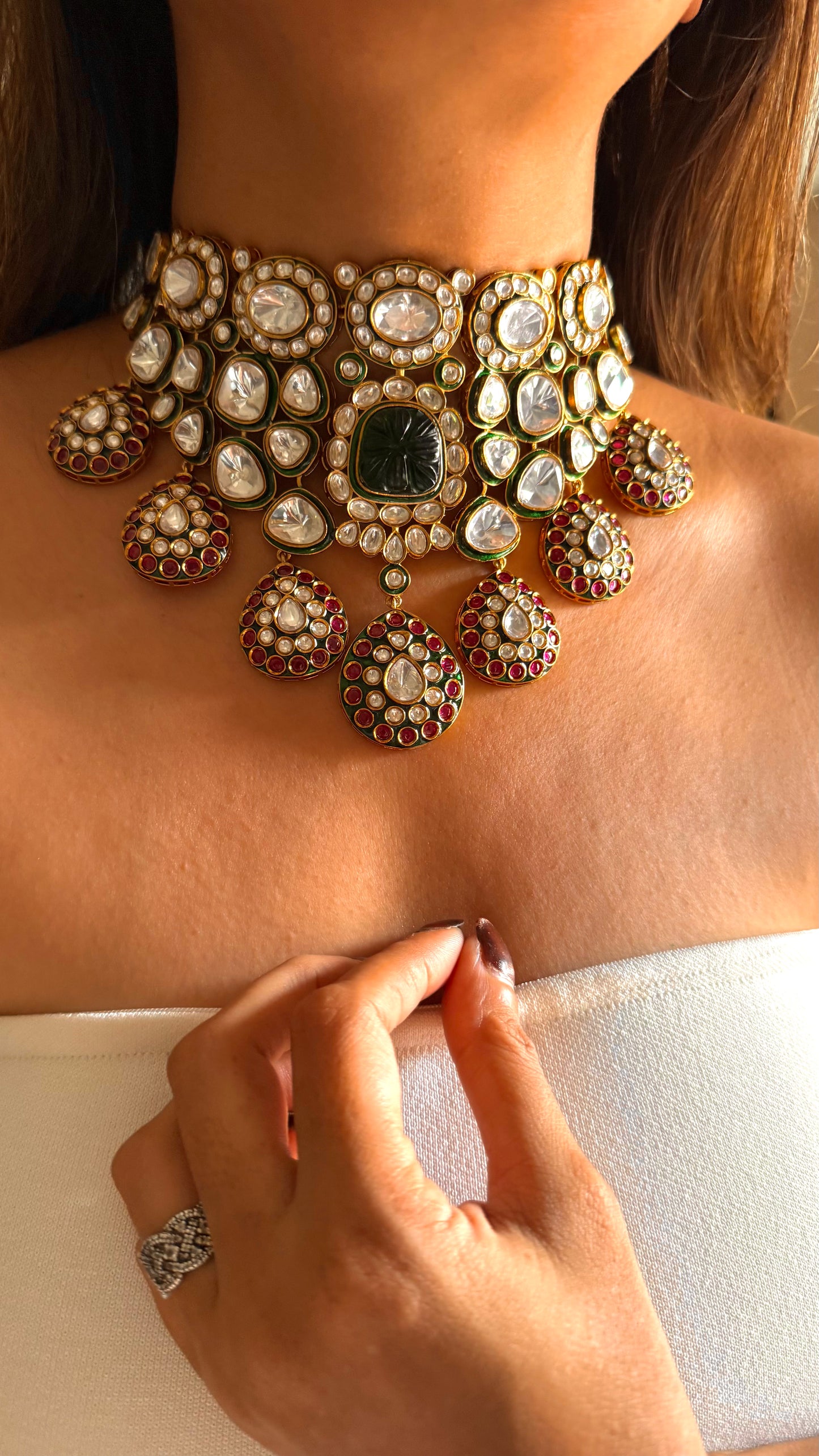 Shikha Emerald meenakari doublet & ruby polki choker