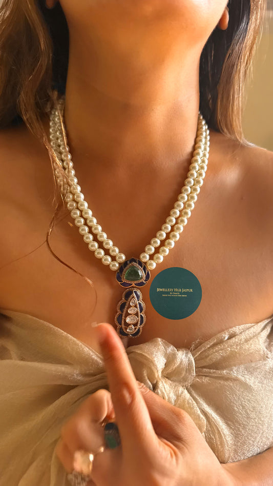 Sapphire katdana & emerald doublet pearl pendant set