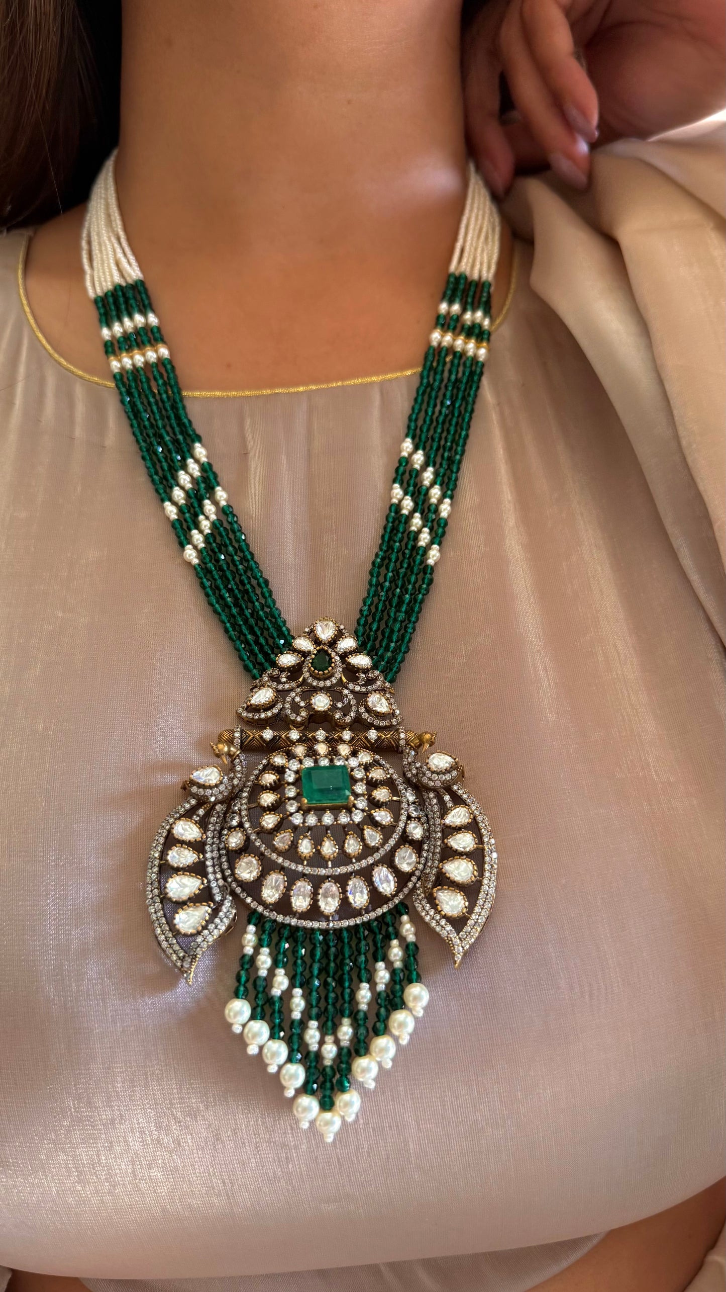 Parvati Emerald heritage moissanite rani haar