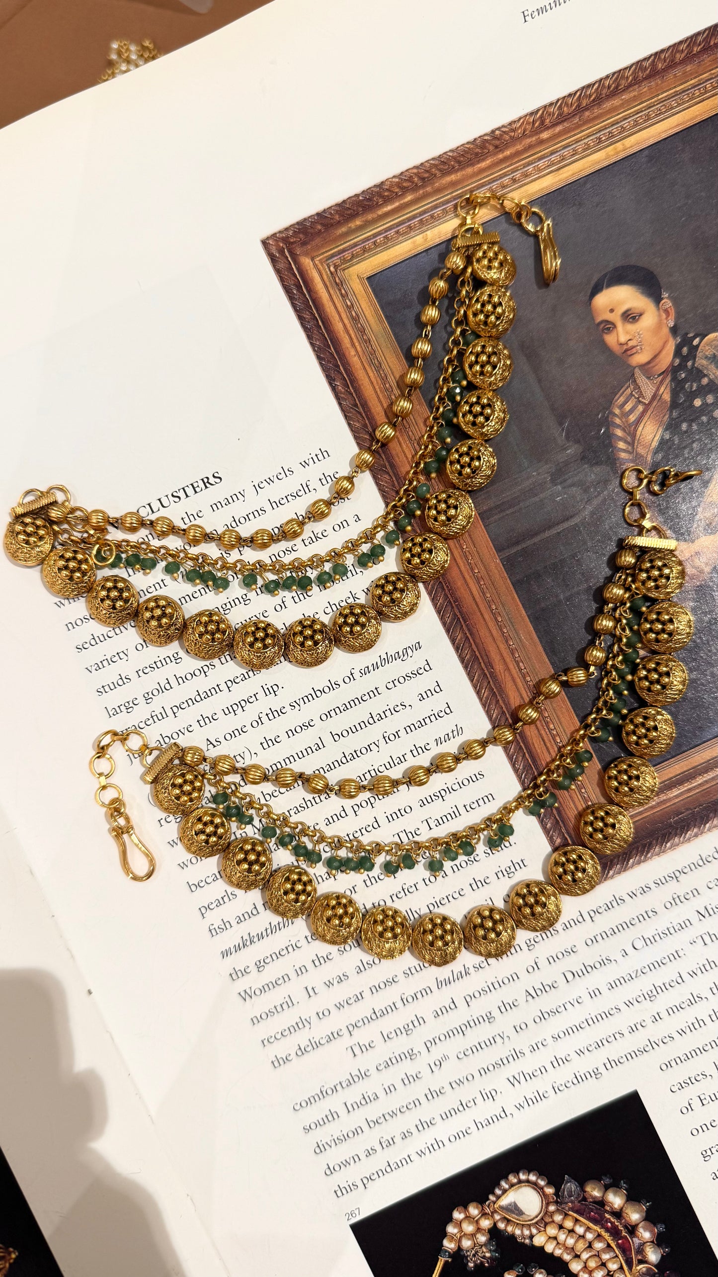 Mint Floral Rajawada Nakshi Triple Layer Earchain