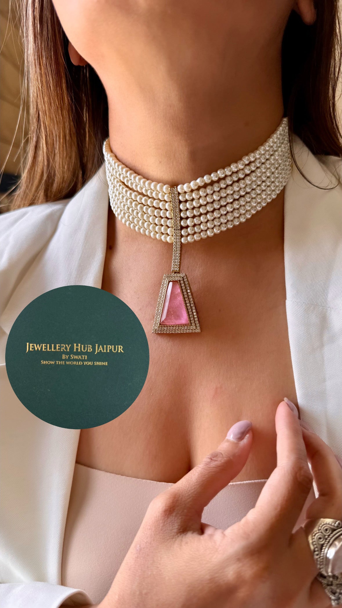 Rose quartz pearl choker