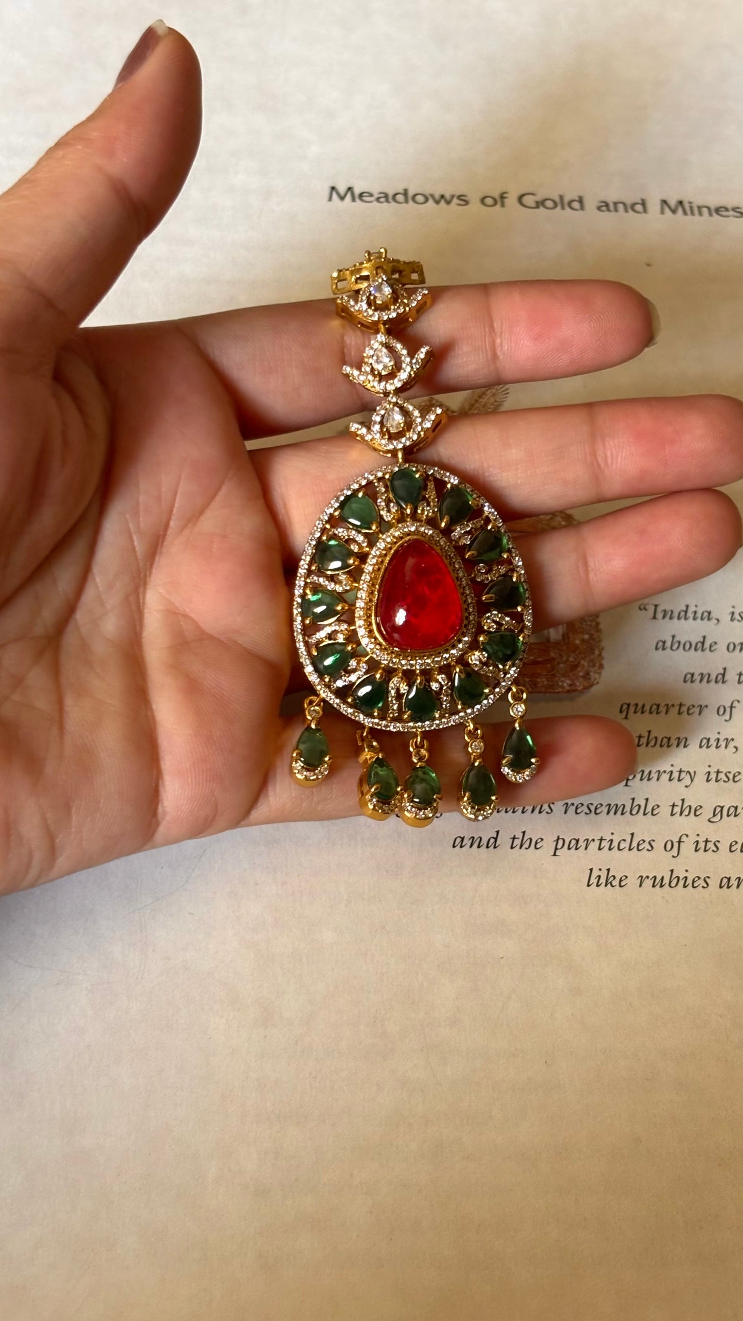 Ruby doublet with emerald polki Maangtika