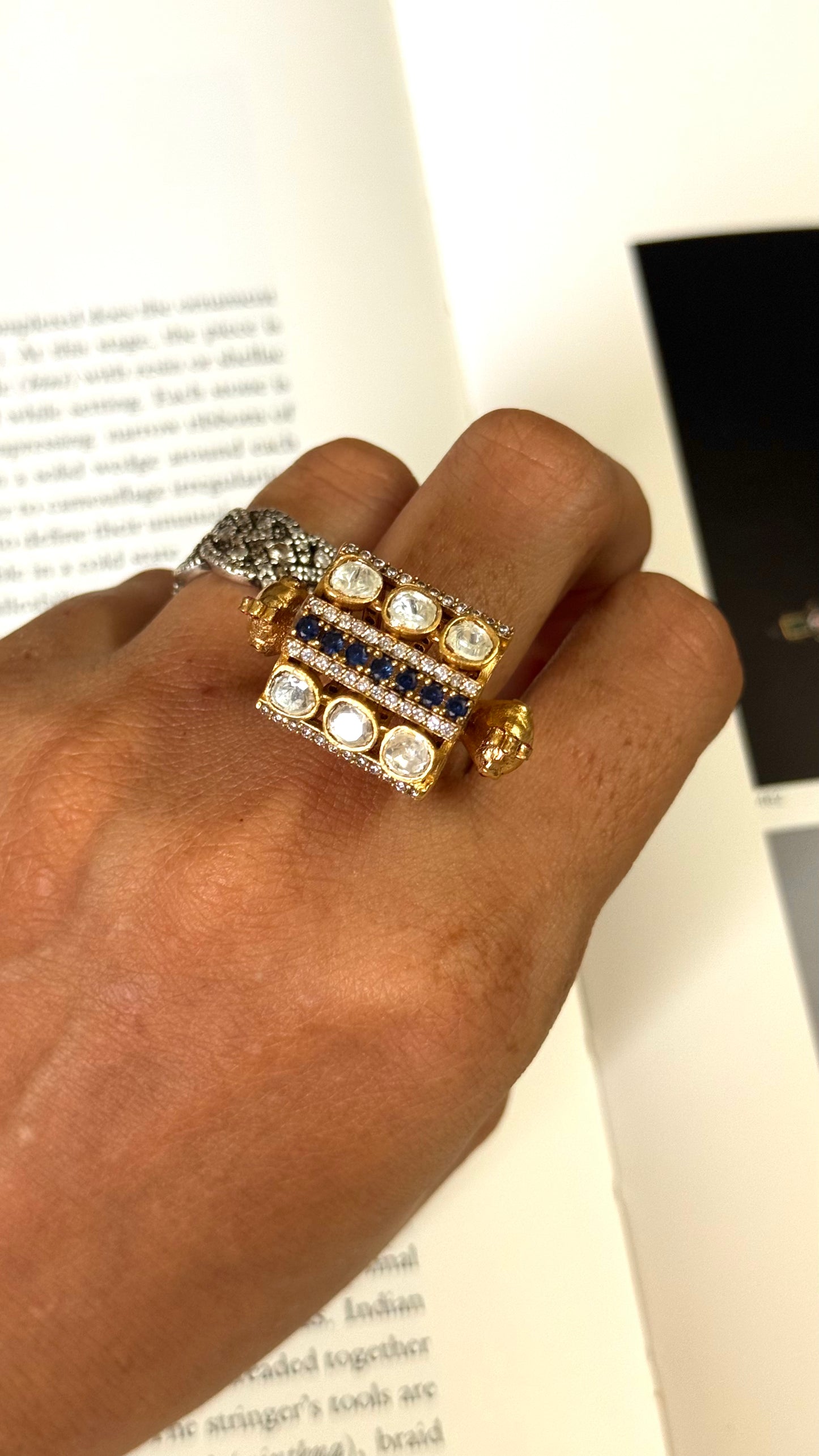 Sapphire moissanite peacock design adjustable ring