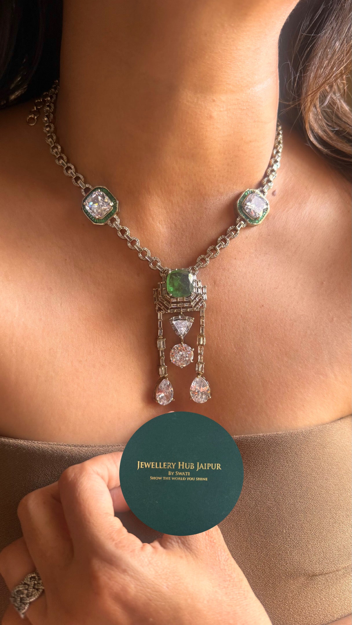 Mint doublet with cz diamond minimalist set