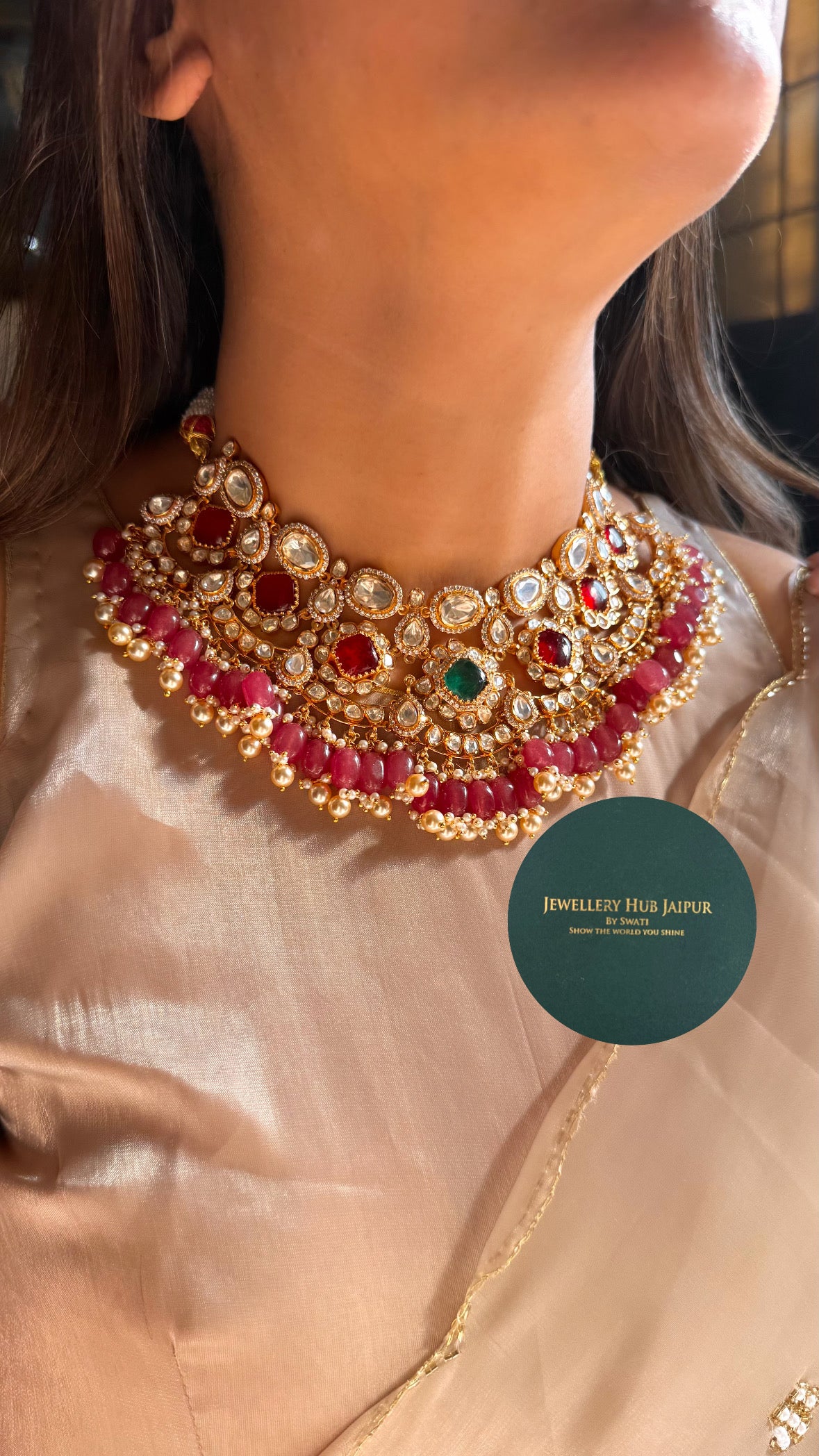 Real Moissanite ruby & emerald necklace