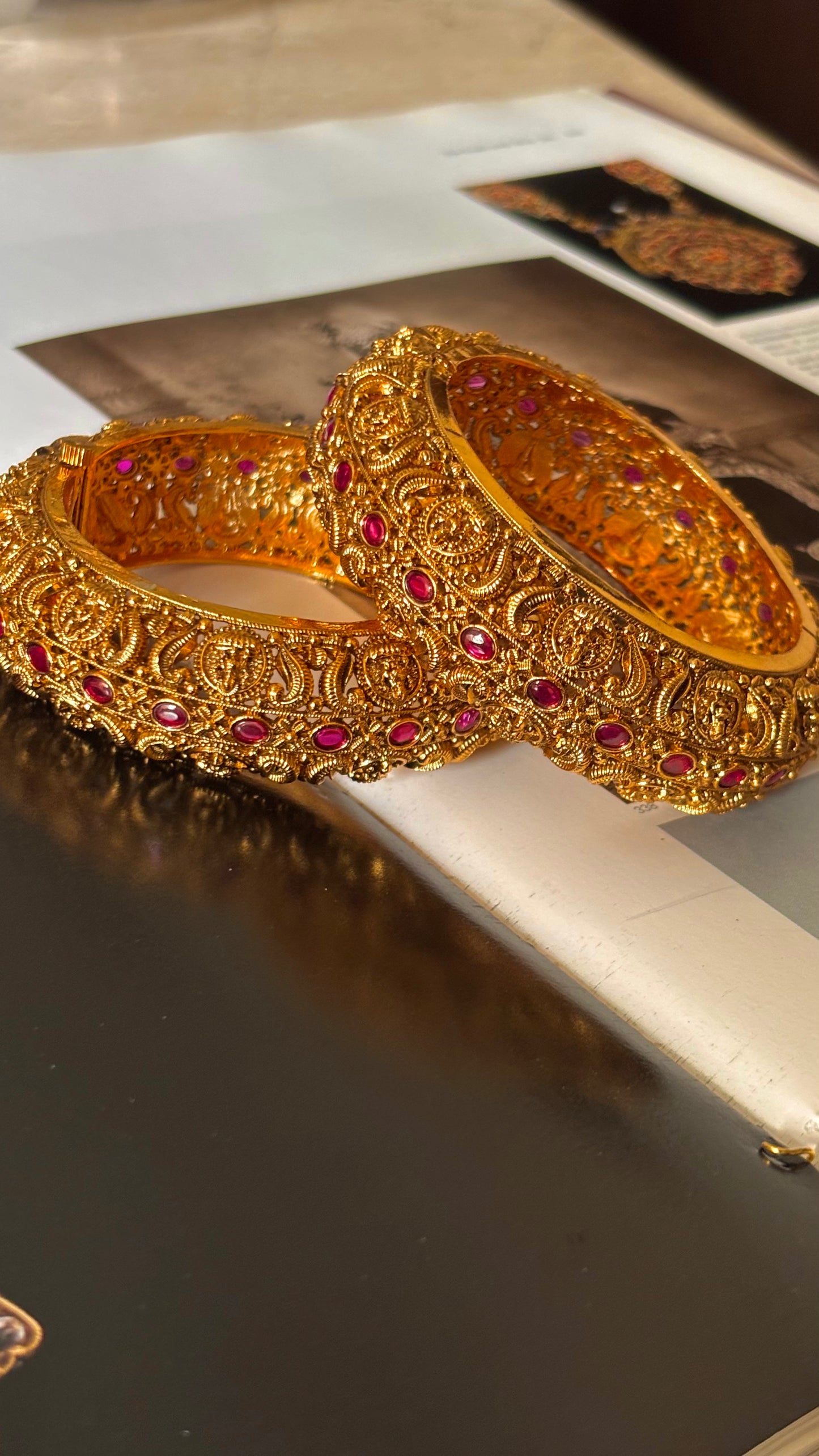 Goddess Laxmi inspired ruby gold Bangles