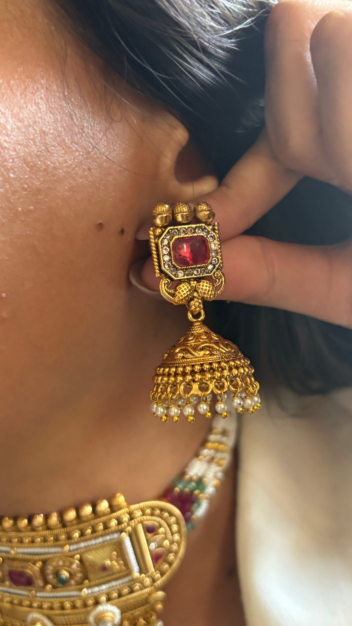 Rajasthani ruby and meena minimalist Aad