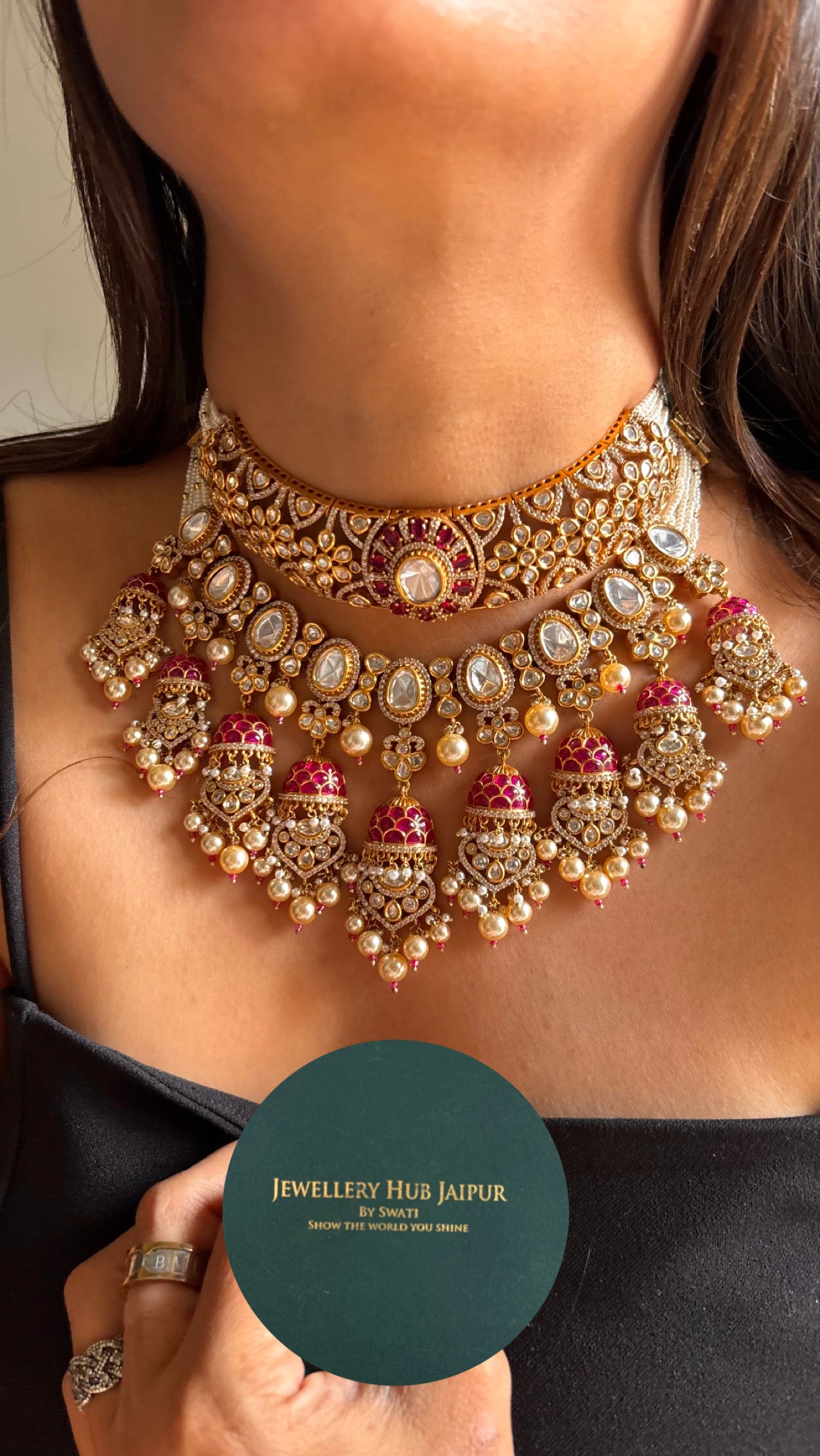 Bridal Asia rani pink with jhumki pattern choker Necklace