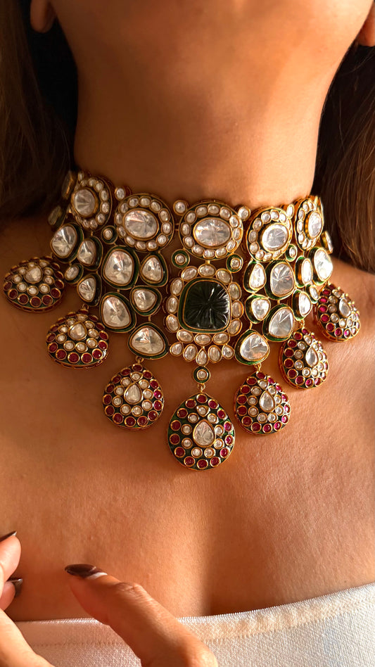 Shikha Emerald meenakari doublet & ruby polki choker