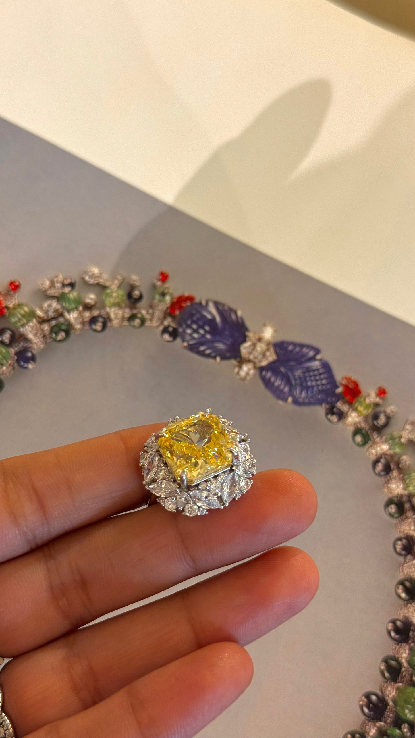 Citrine Rhodium CZ Diamond Cocktail Ring