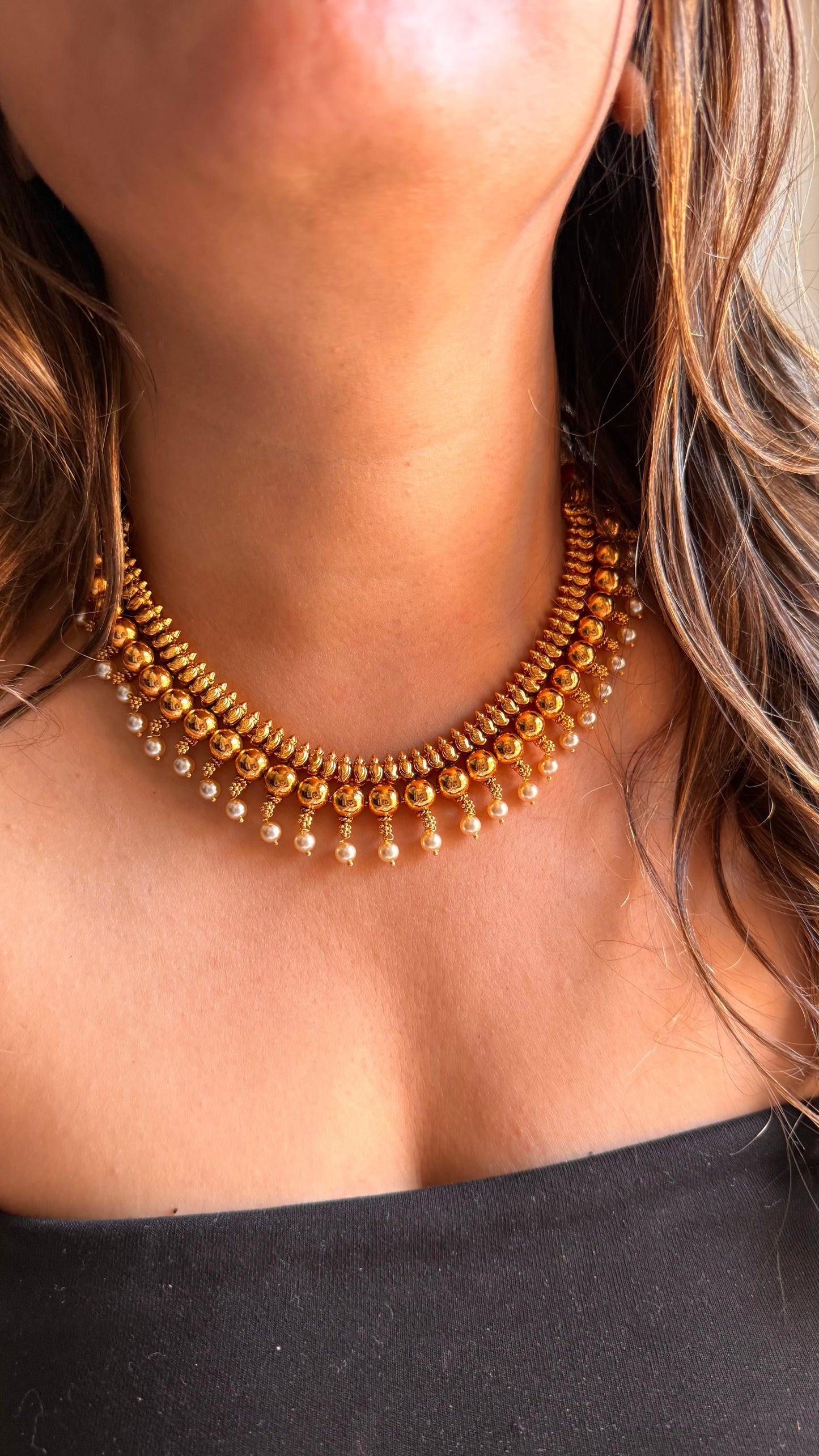 Maharashtrian pearl detailing gold necklace